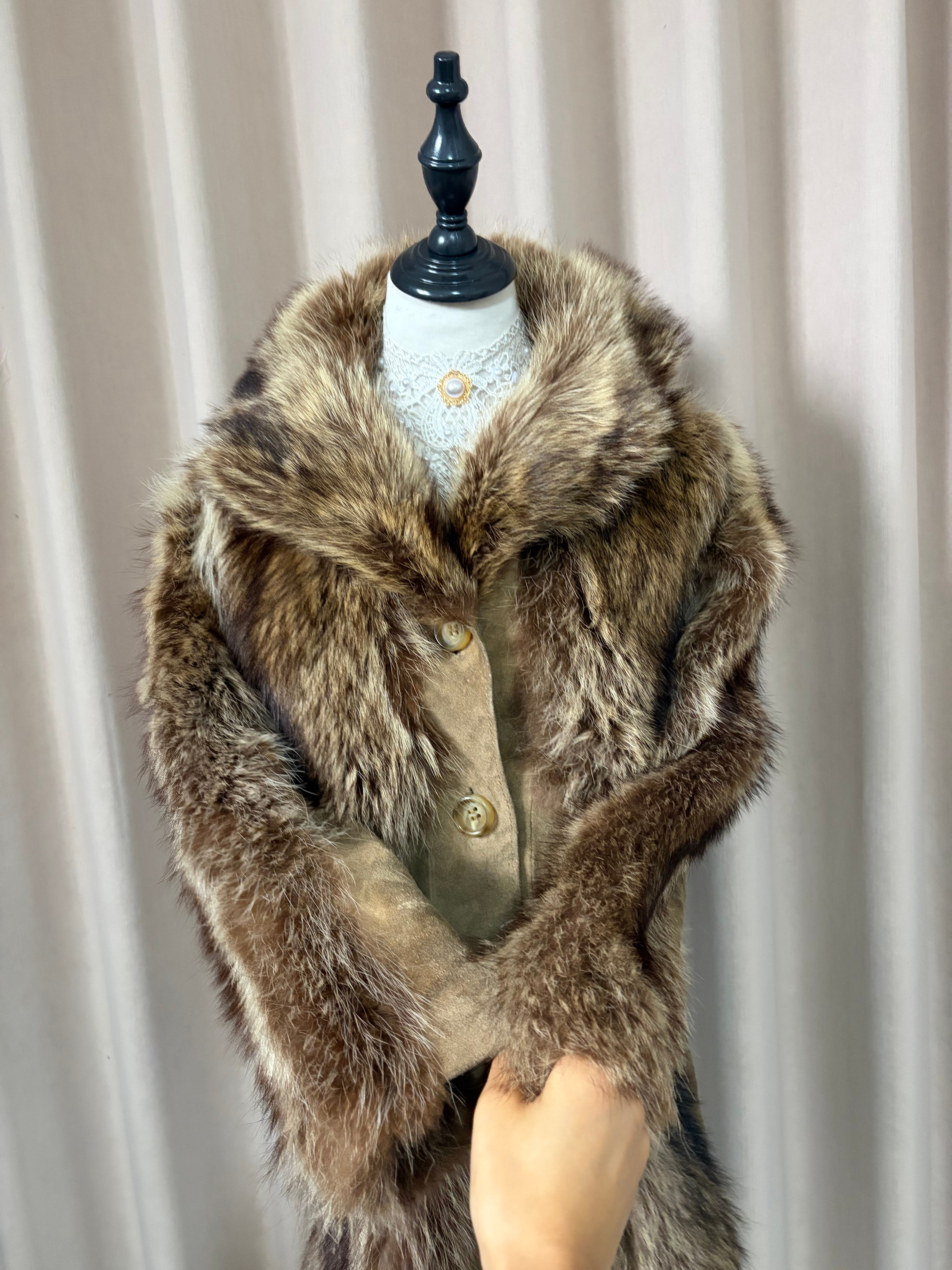 Vintage genuine fur and leather patchwork coat