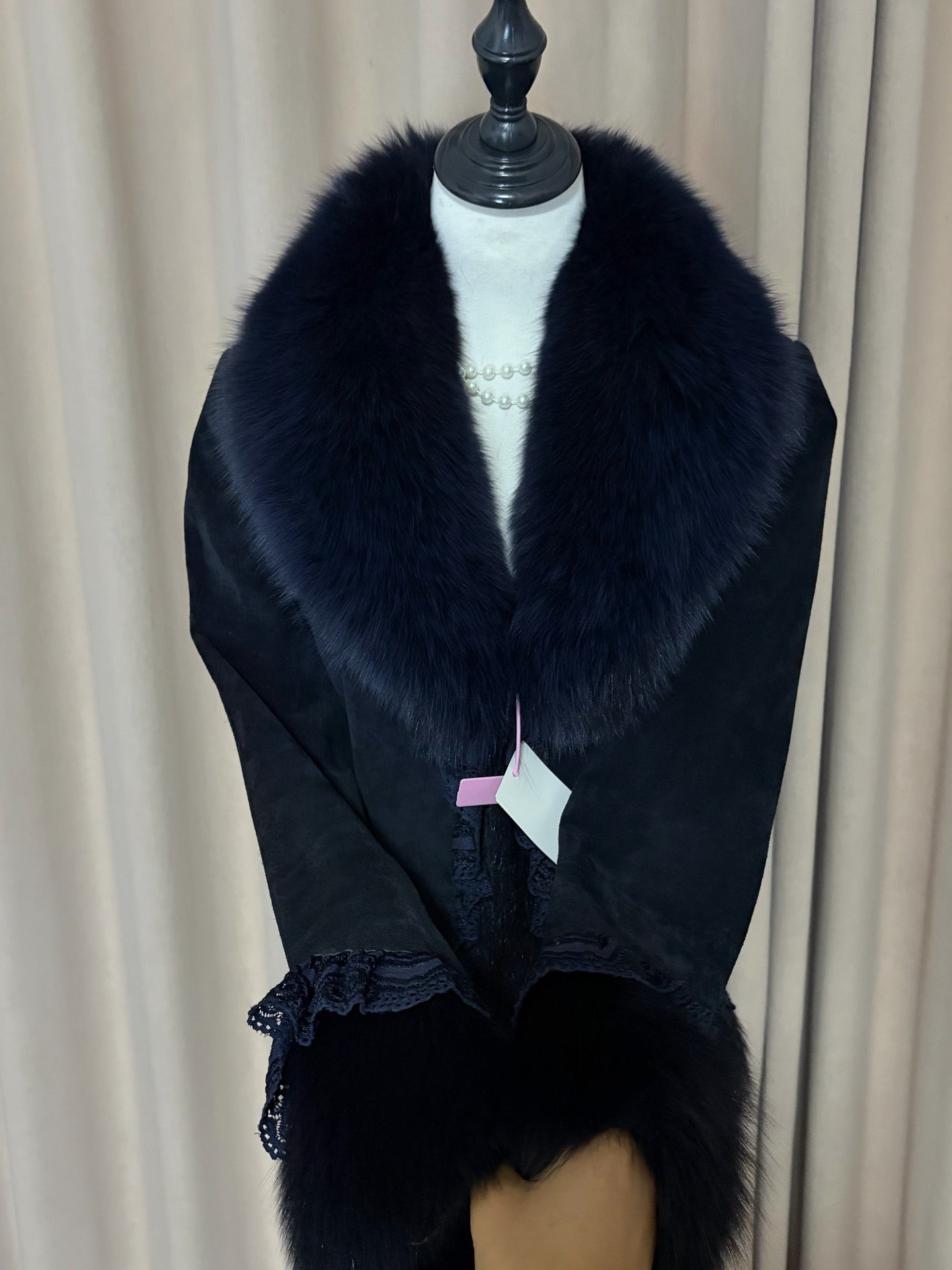 Vintage navy blue genuine fur coat