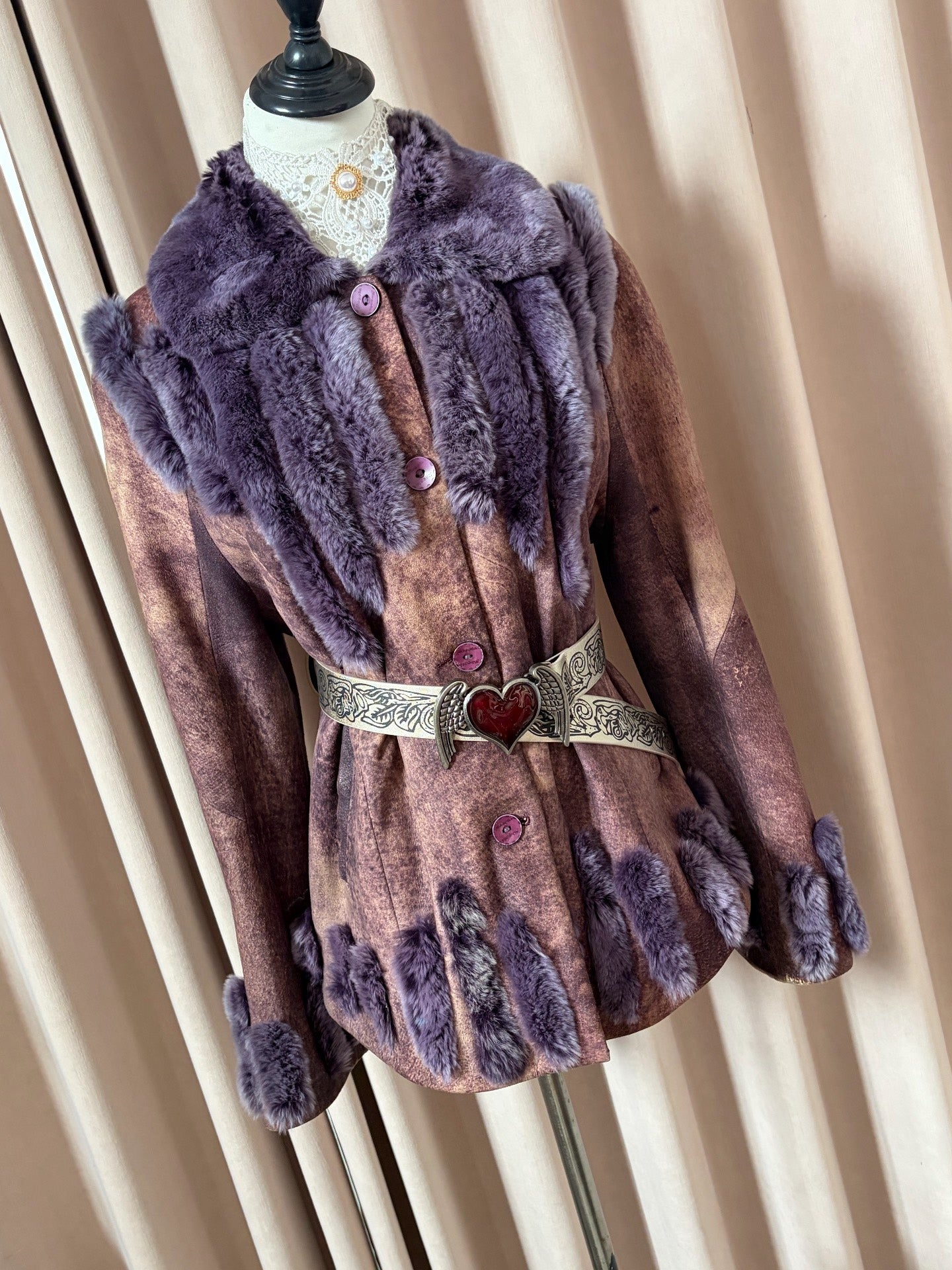 Vintage purple genuine fur coat