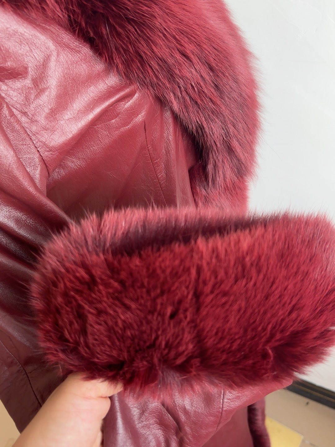 Vintage burgundy genuine leather long coat