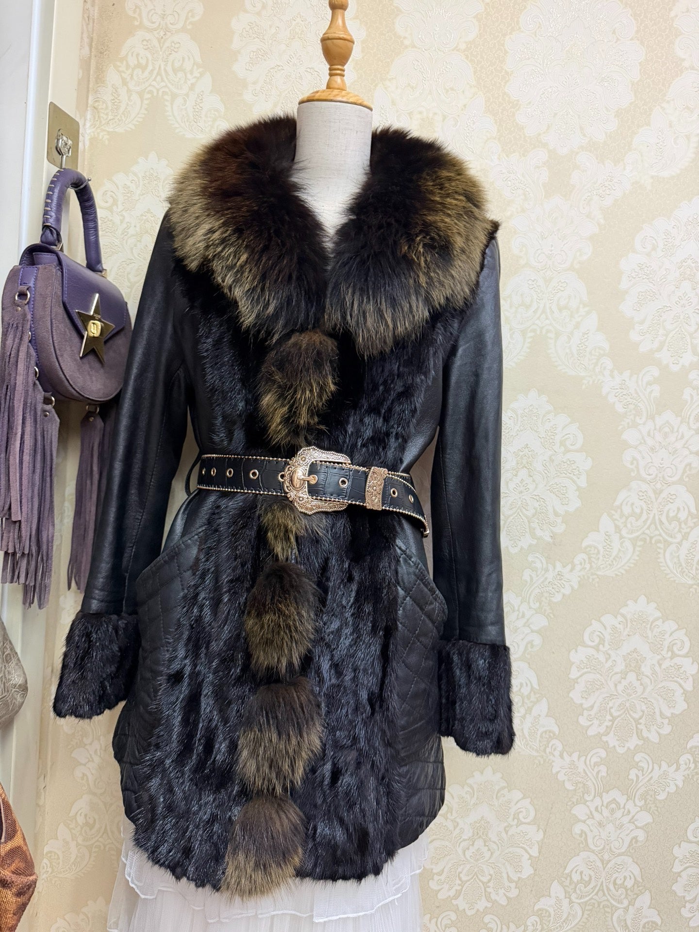 Vintage Black Genuine Fur Coat