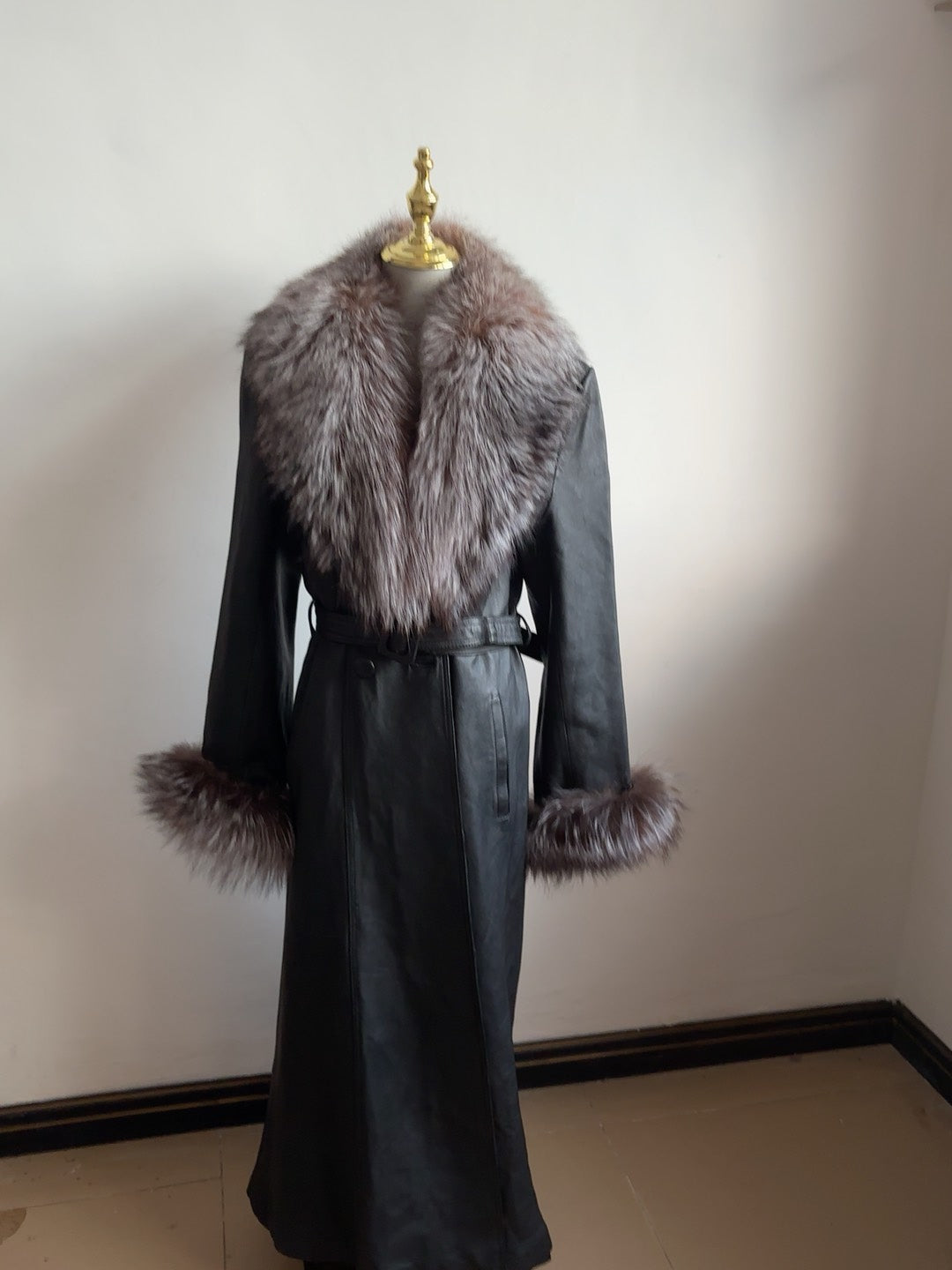Vintage genuine leather long coat