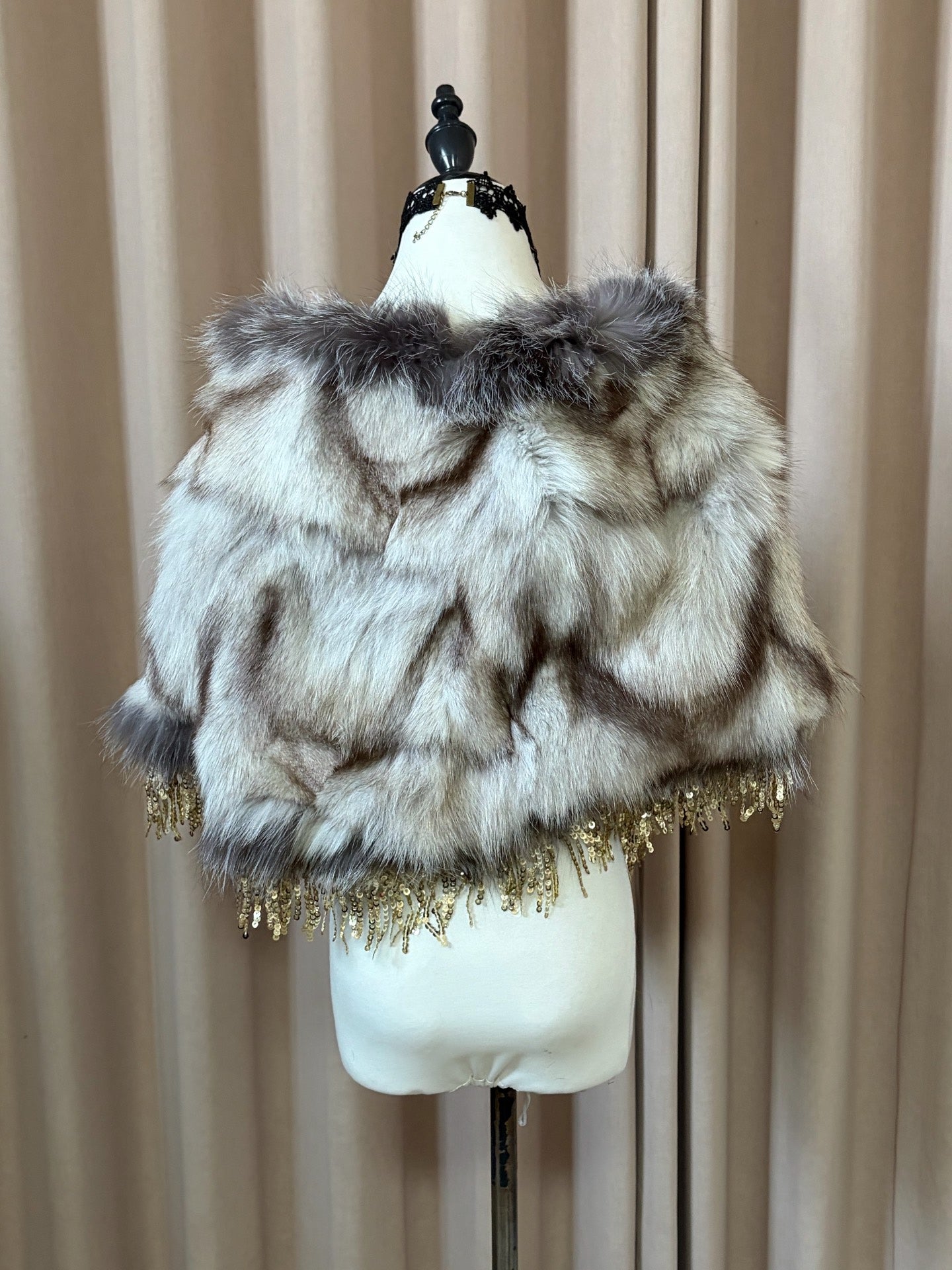Vintage real fur shawl-style coat
