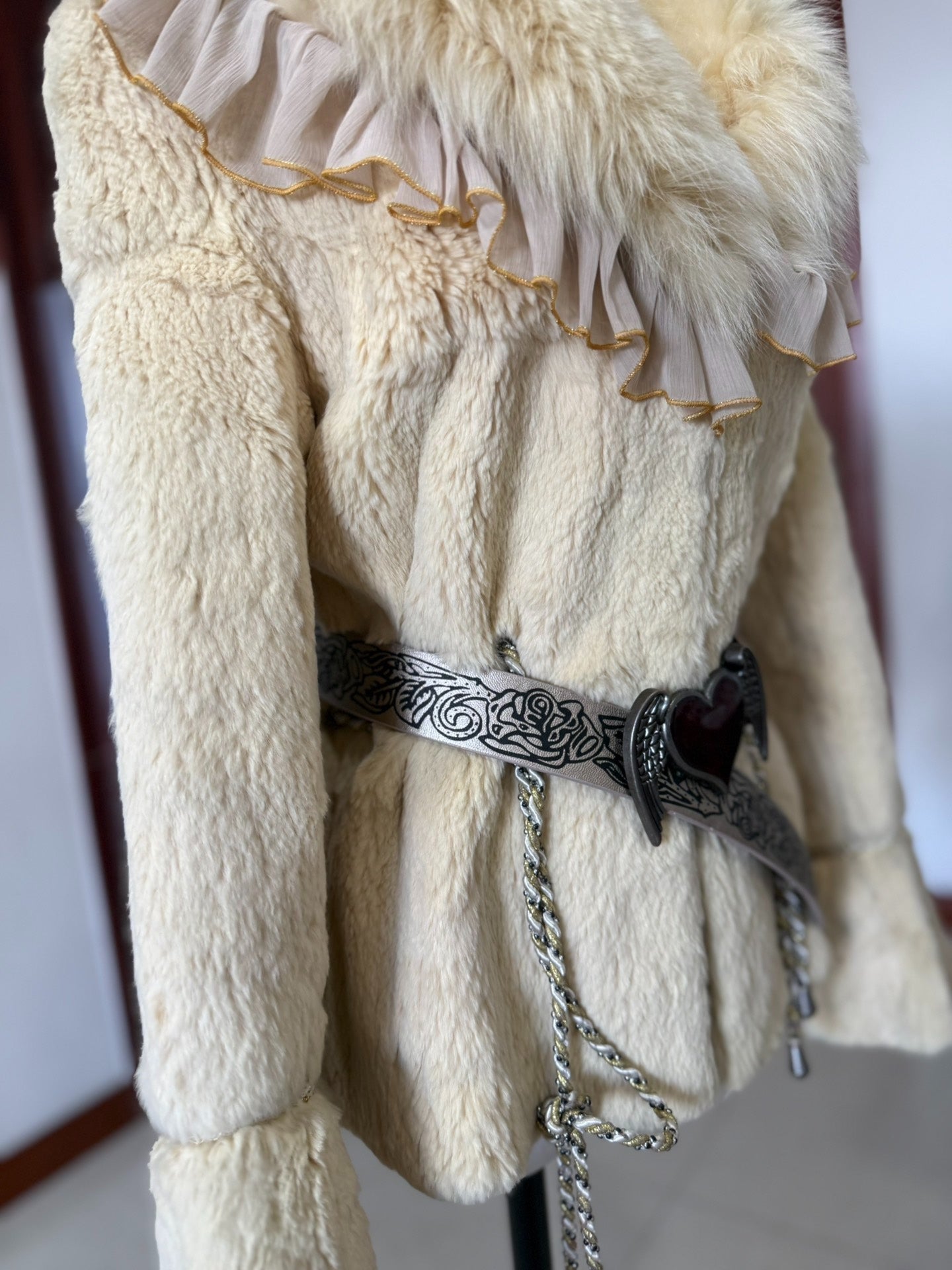 Vintage off-white rabbit and fox fur coat