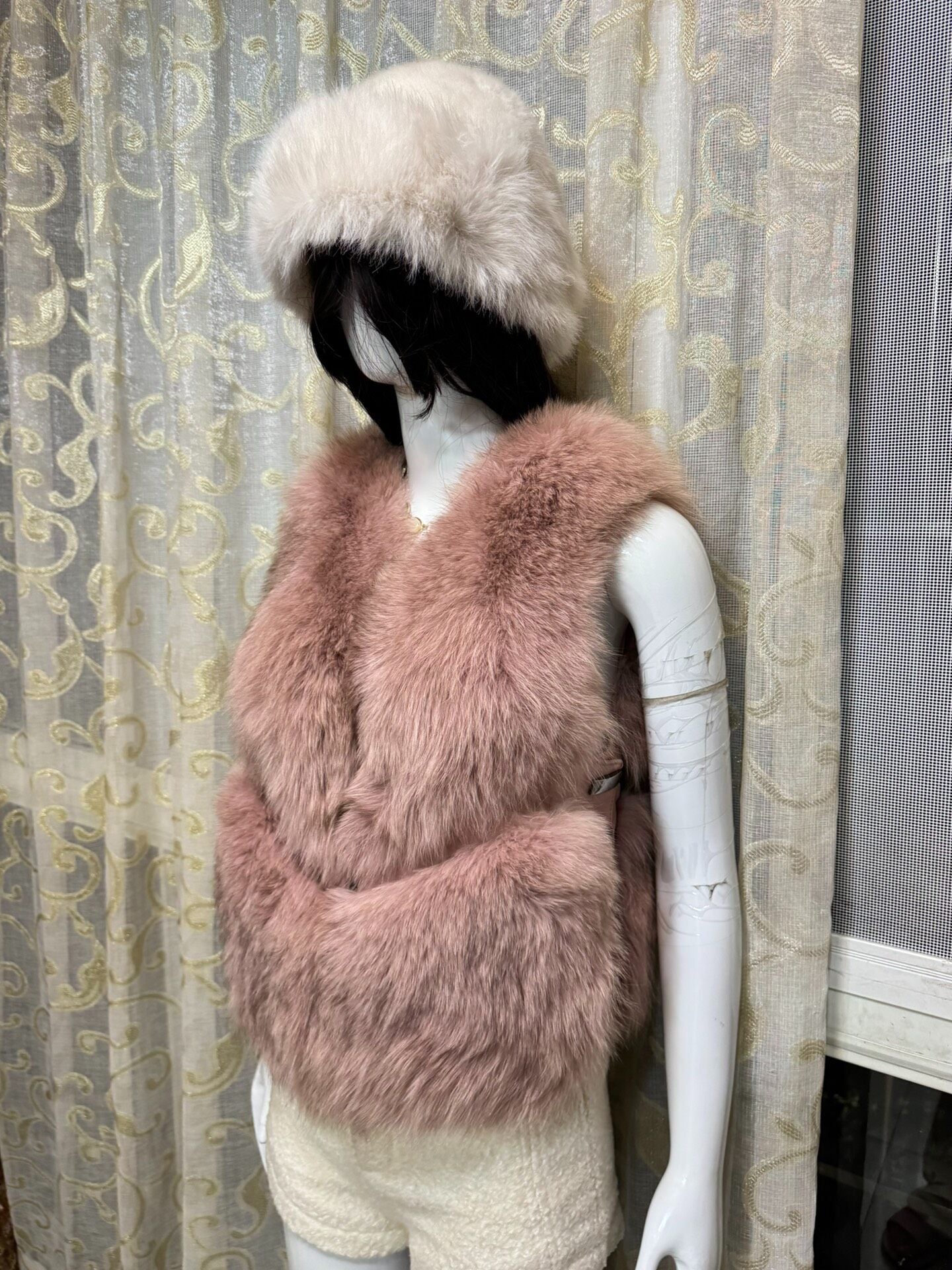 Vintage pinkish-purple genuine fur vest