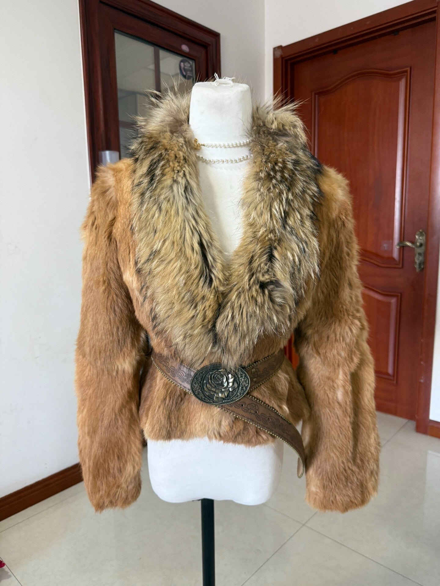 Vintage fur coat with fox fur collar
