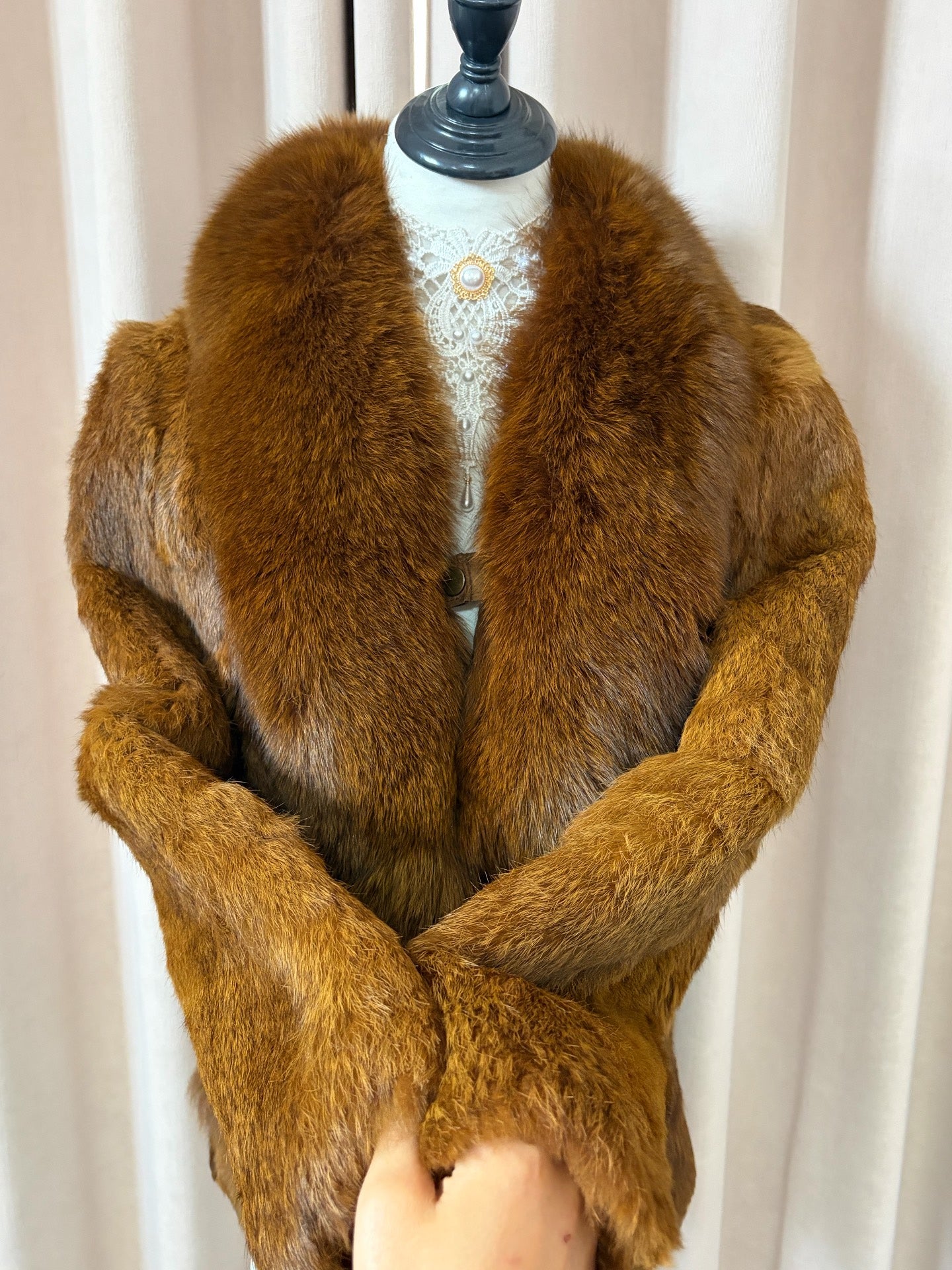 Vintage brown real fur coat
