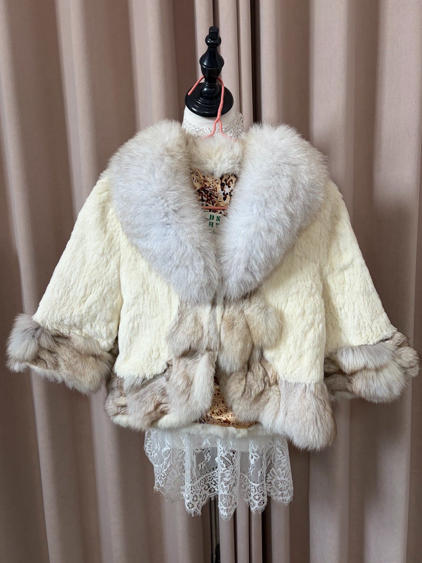 Vintage cream genuine fur shawl coat