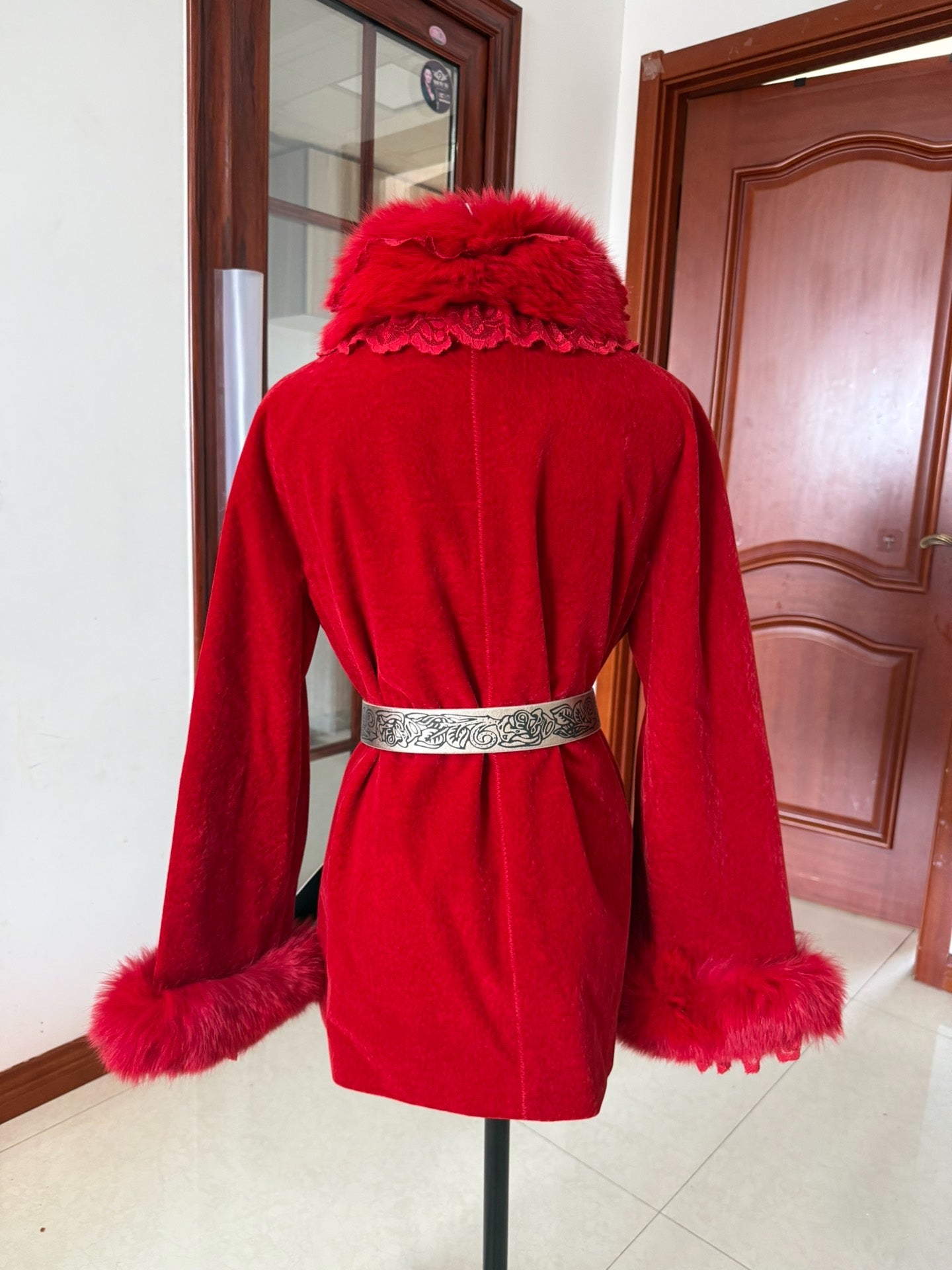Vintage red real fur coat