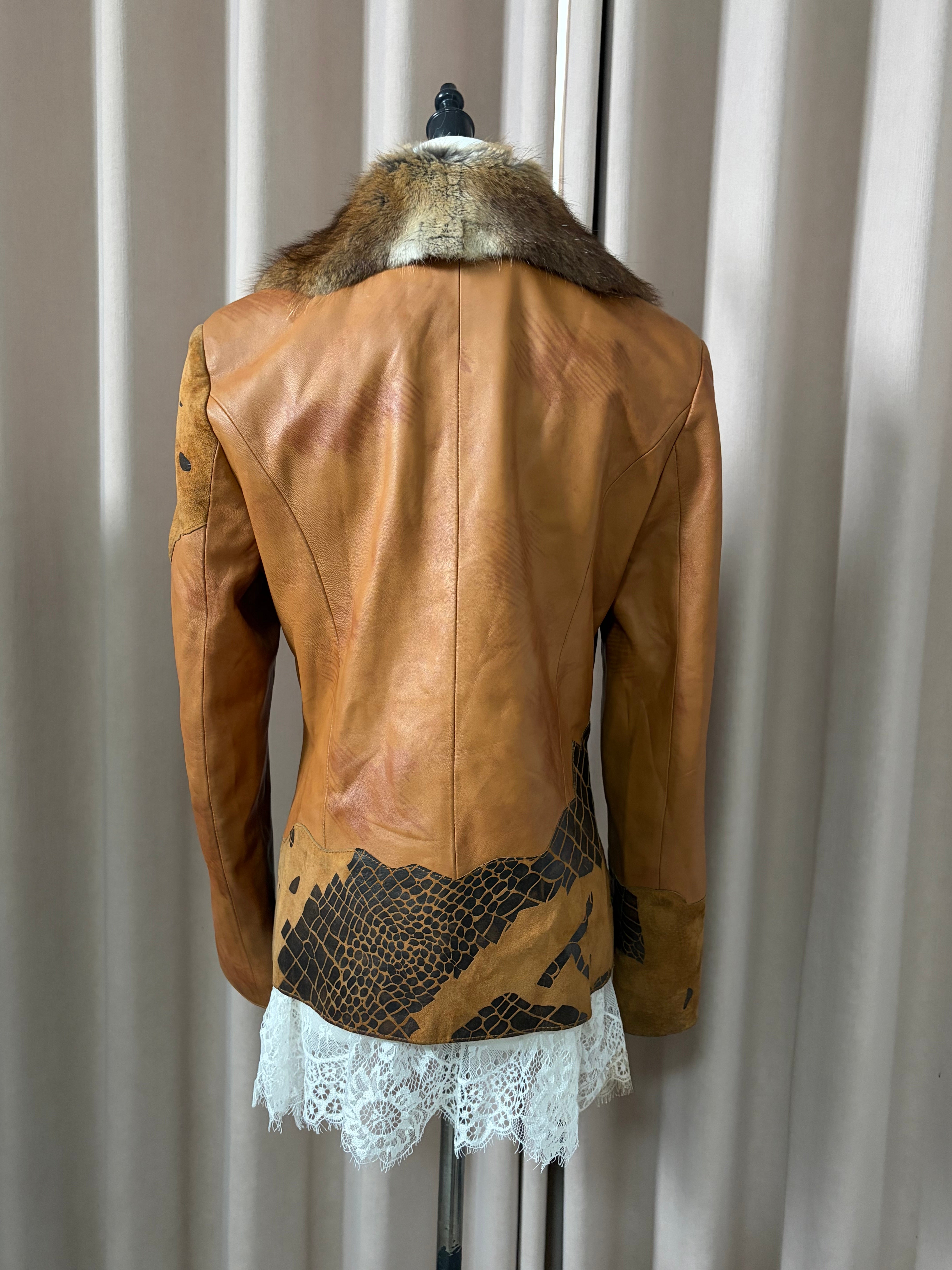 Vintage shearling and leather coat with mink fur collar
