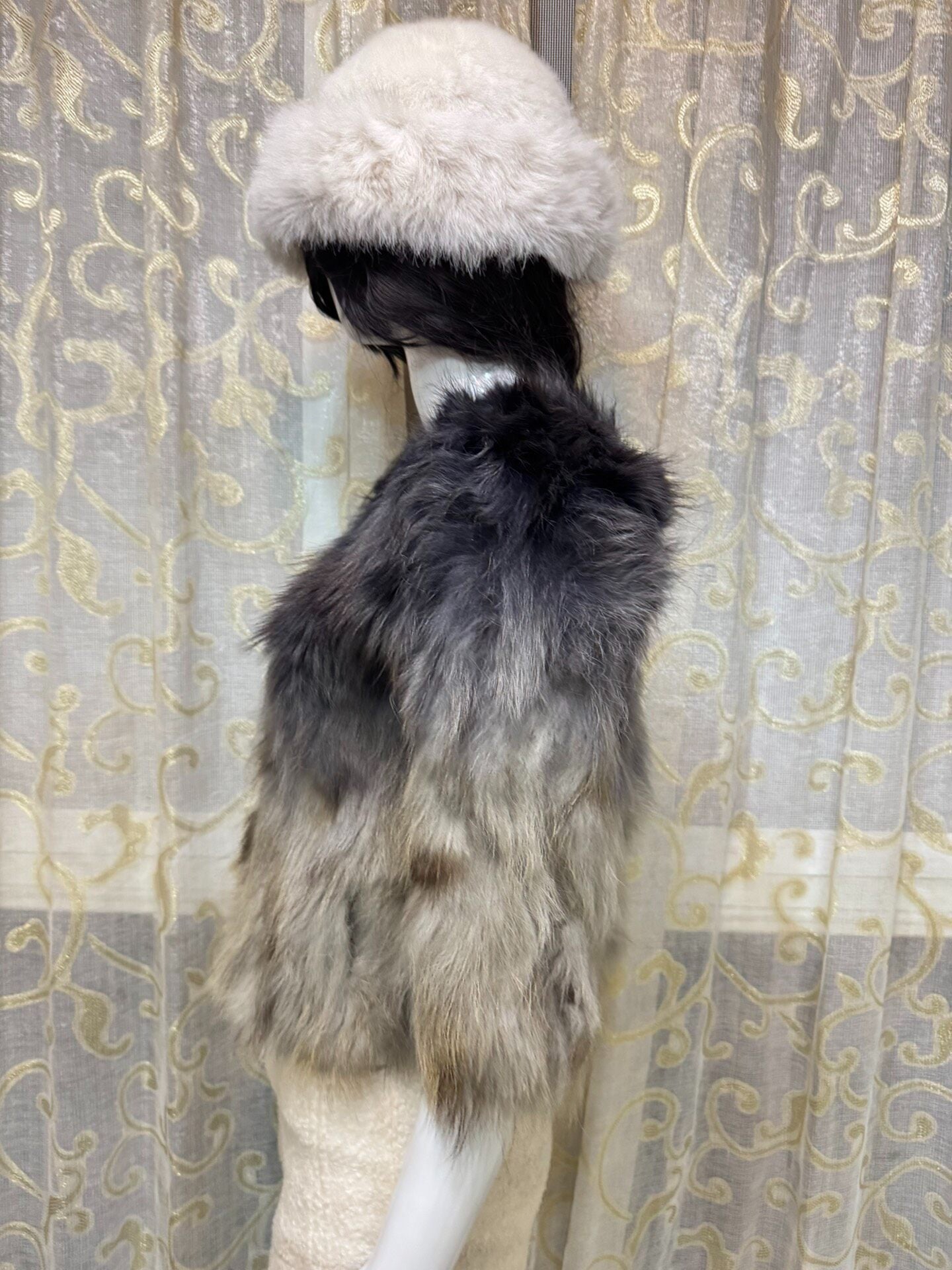 Vintage blue-grey genuine fur coat