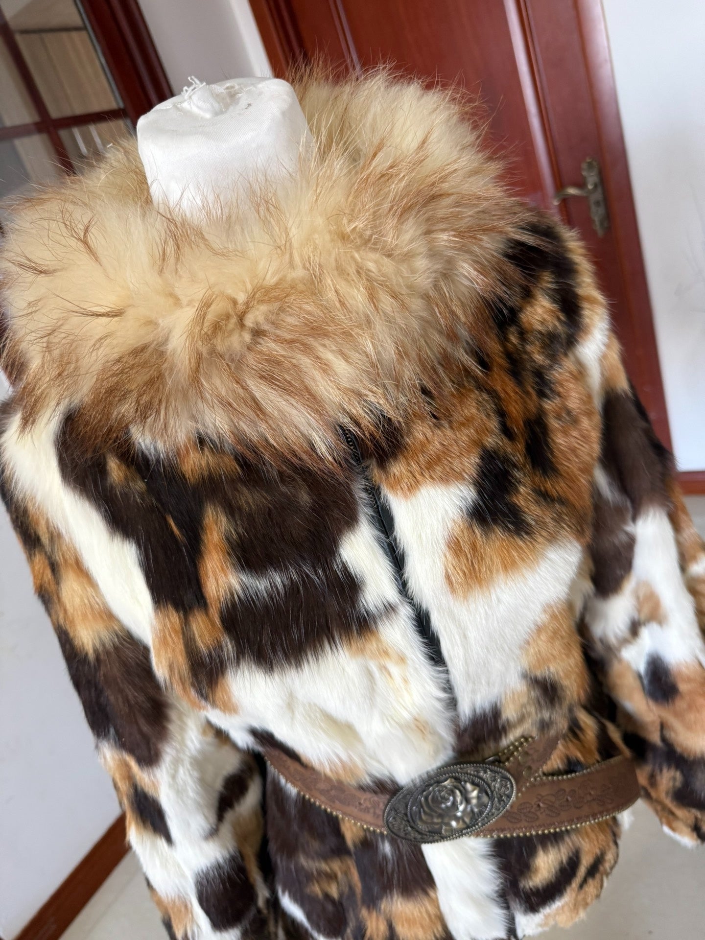 Vintage cow-print genuine fur coat