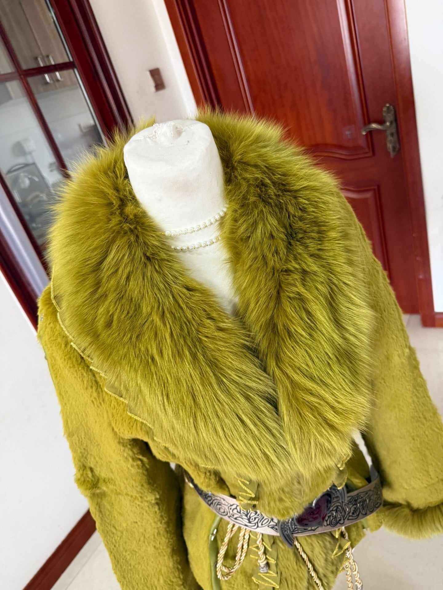 Vintage green genuine rabbit fur coat