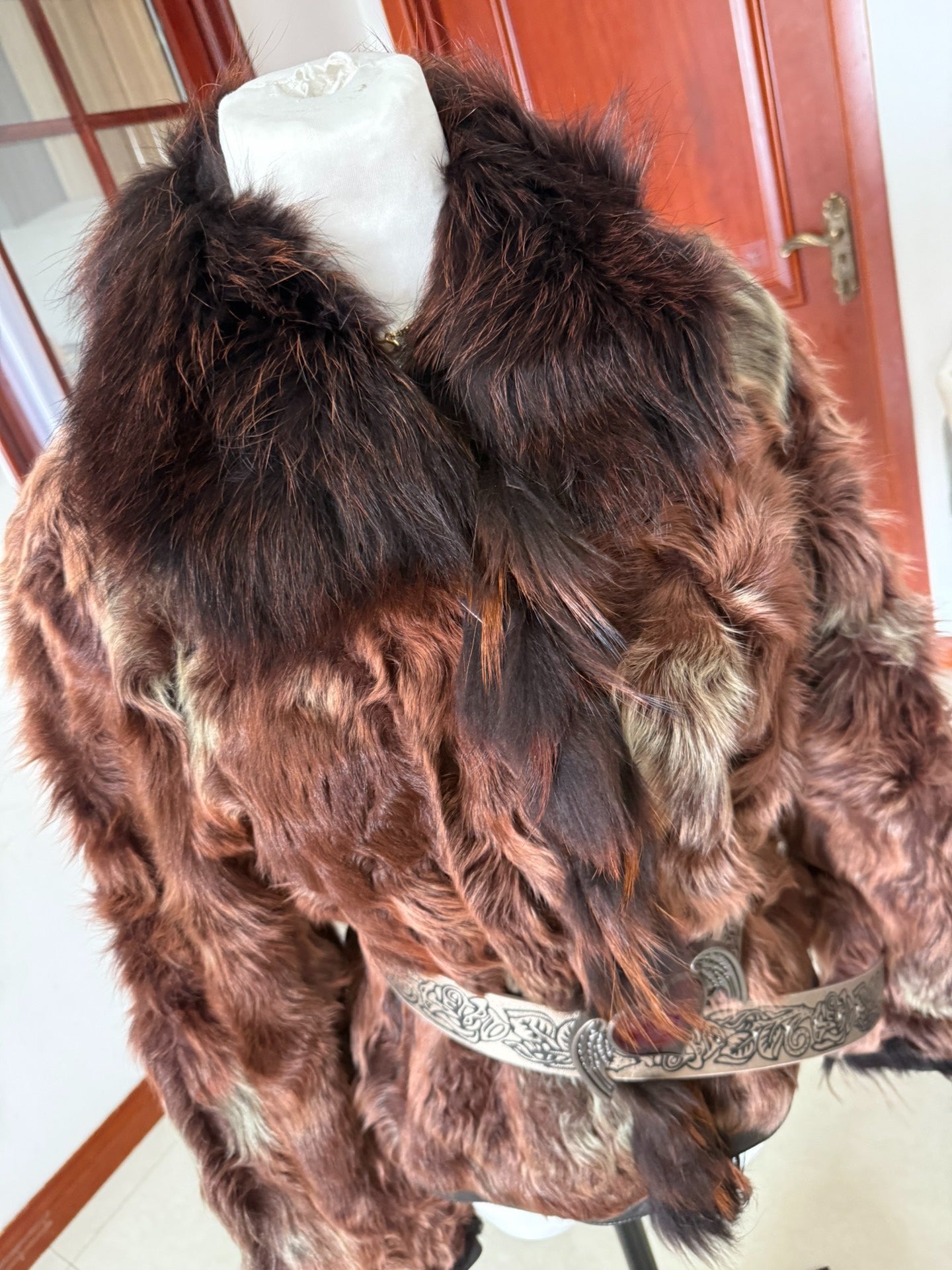 Vintage brown wool and fur coat