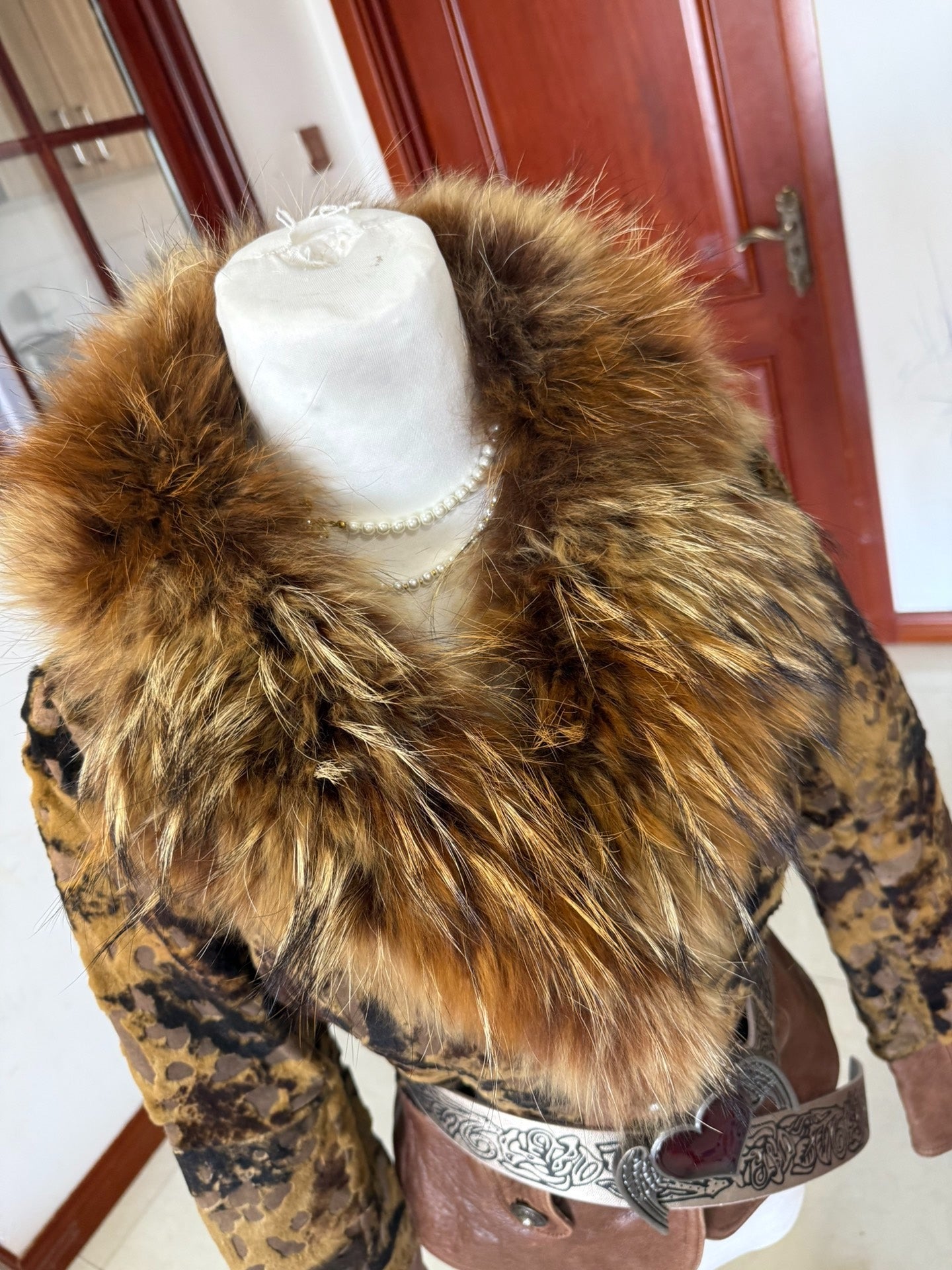Vintage leopard-print genuine fur coat
