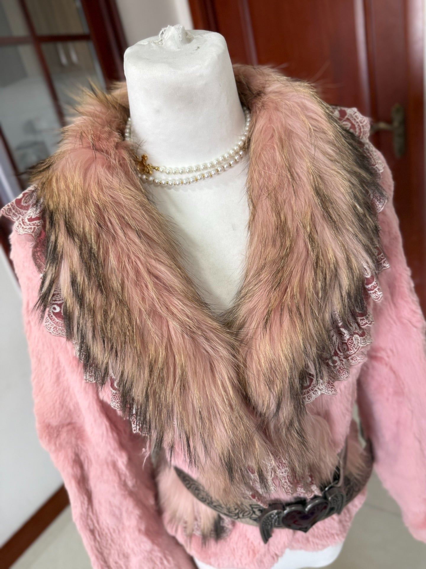 Vintage pink rabbit fur coat