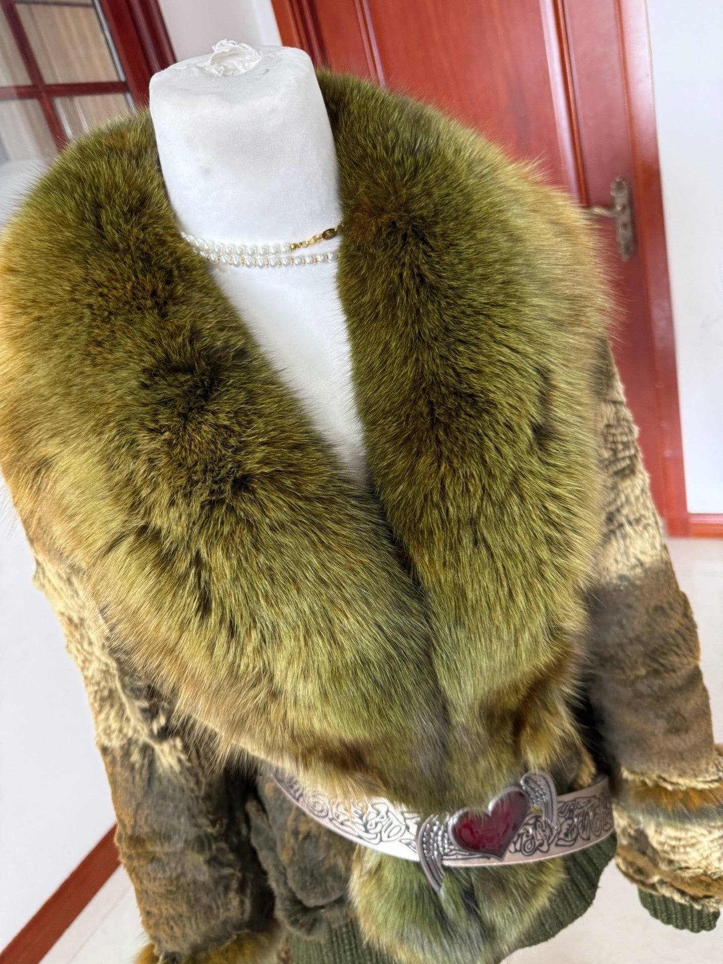 Vintage green genuine fur coat