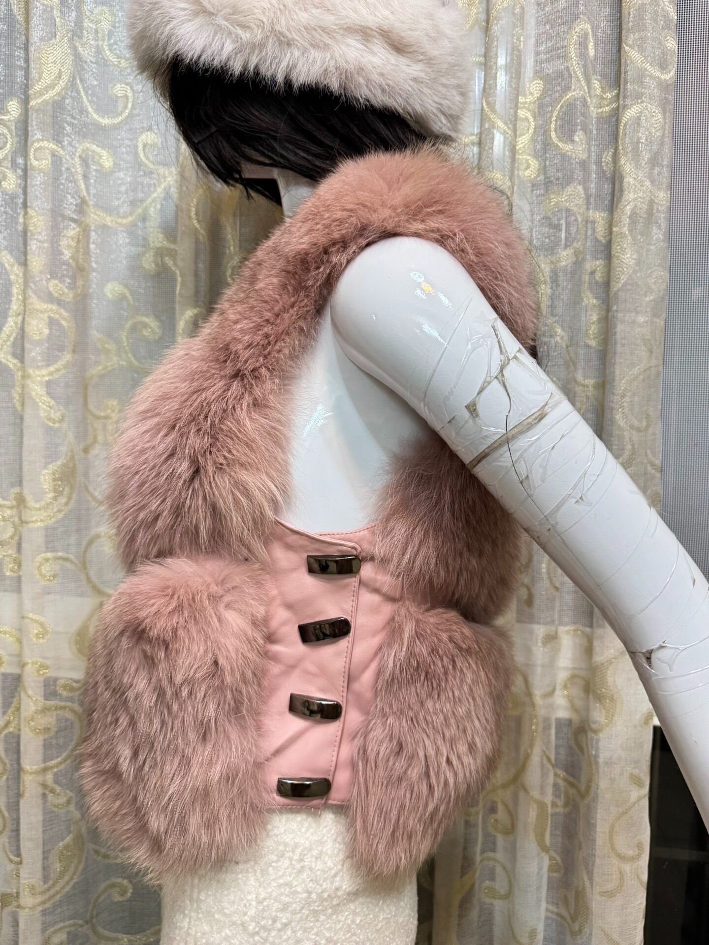 Vintage pinkish-purple genuine fur vest