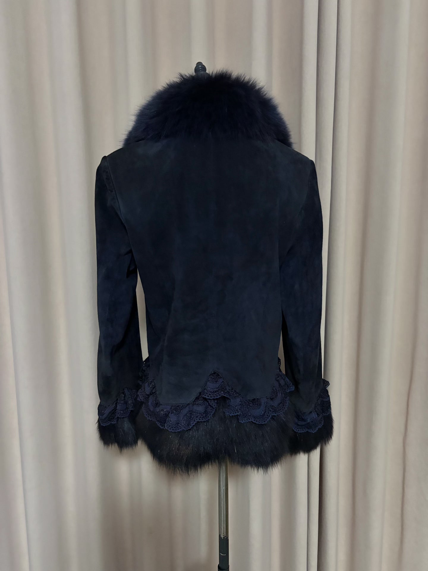 Vintage navy blue genuine fur coat