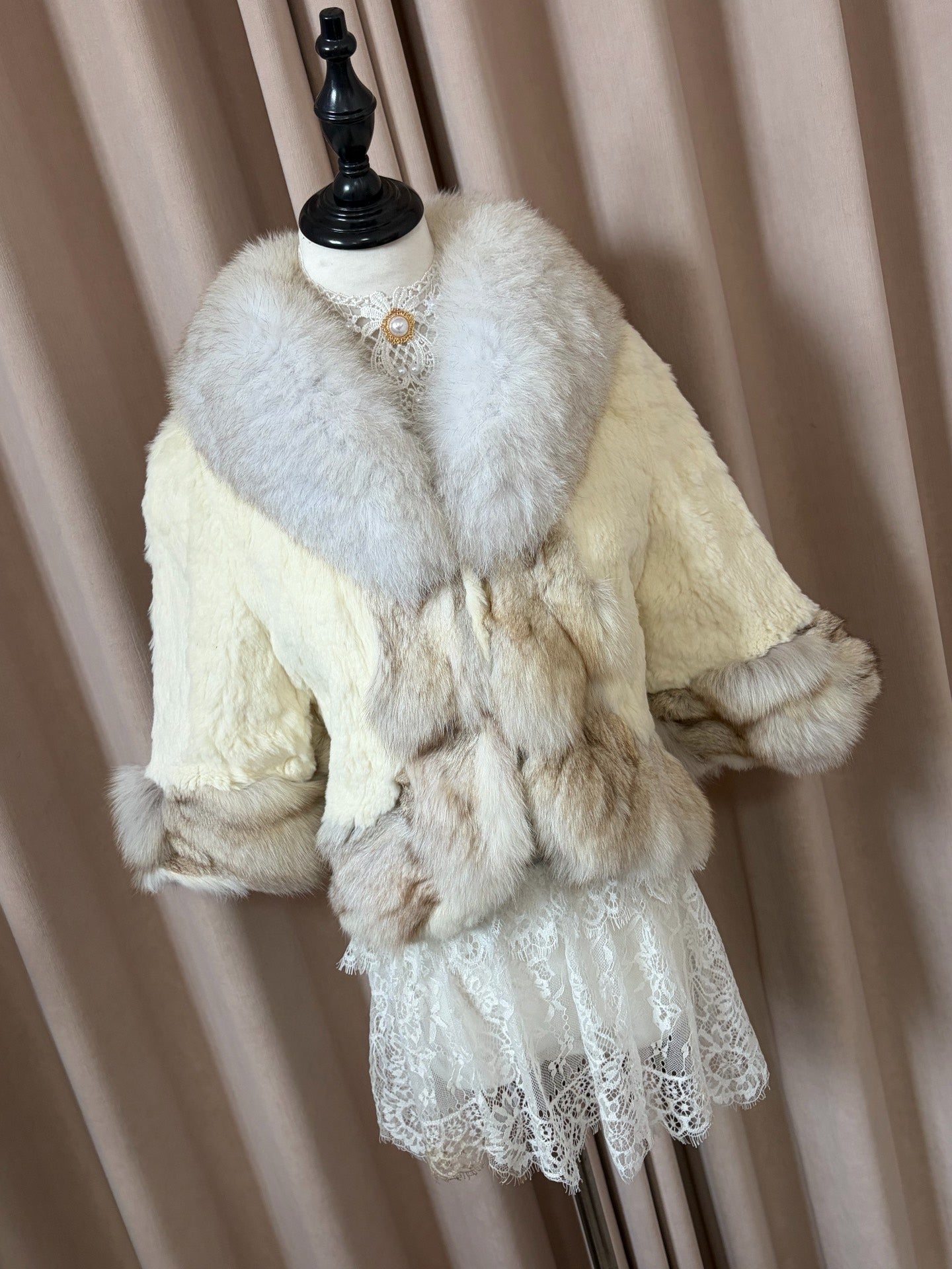 Vintage cream genuine fur shawl coat