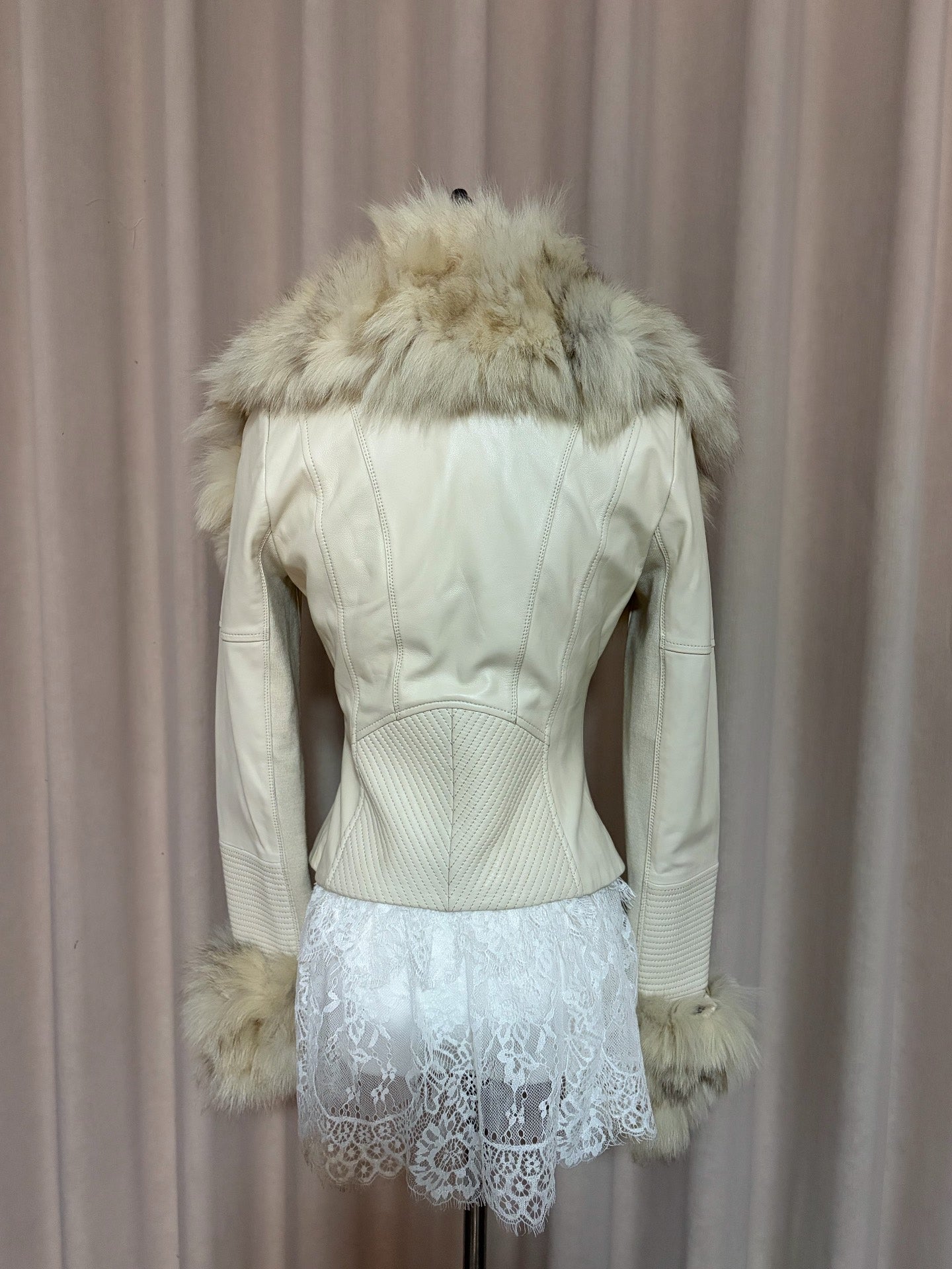 Vintage off-white genuine fur and leather short jacket
