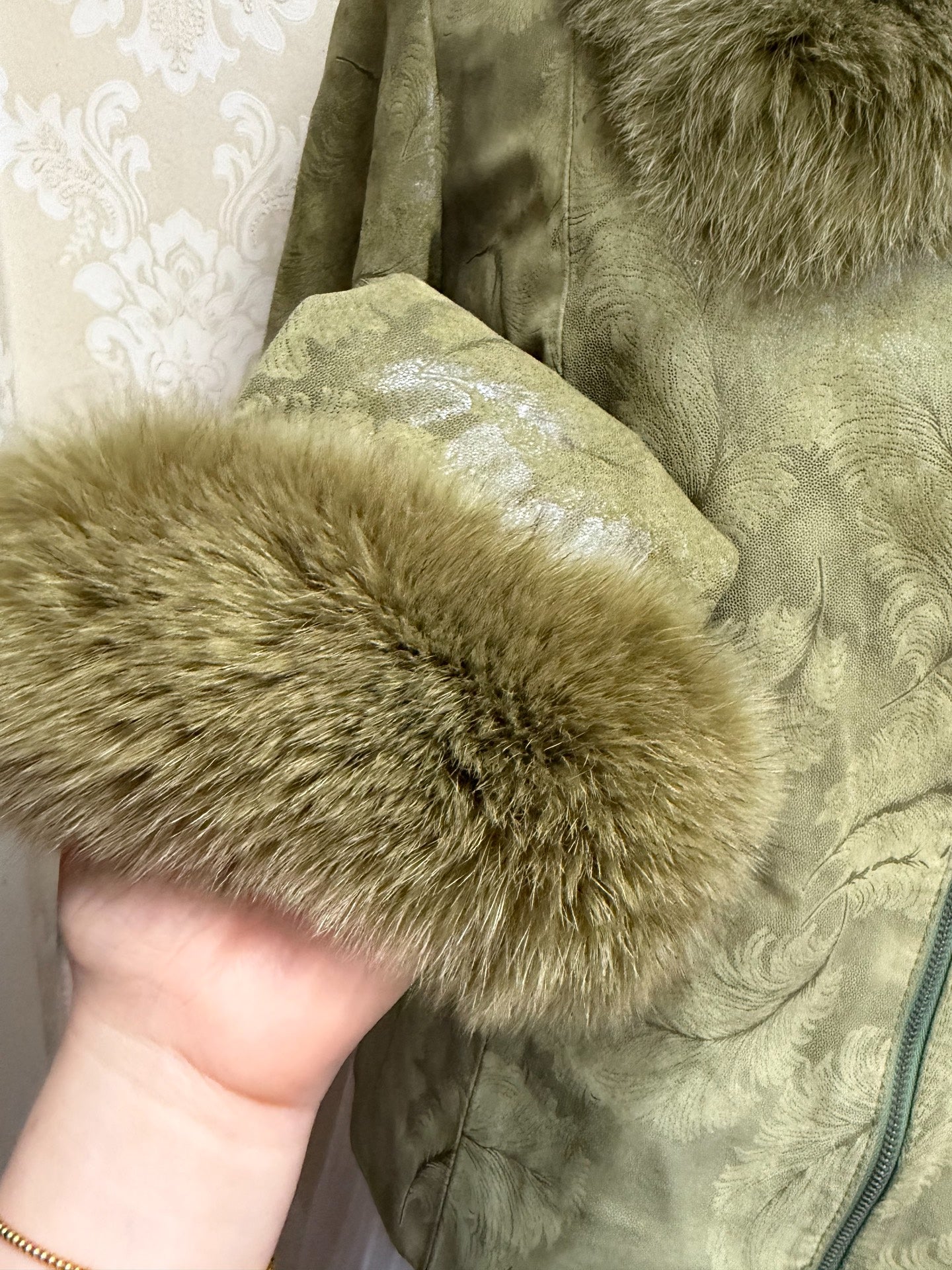 Vintage olive green genuine fur coat