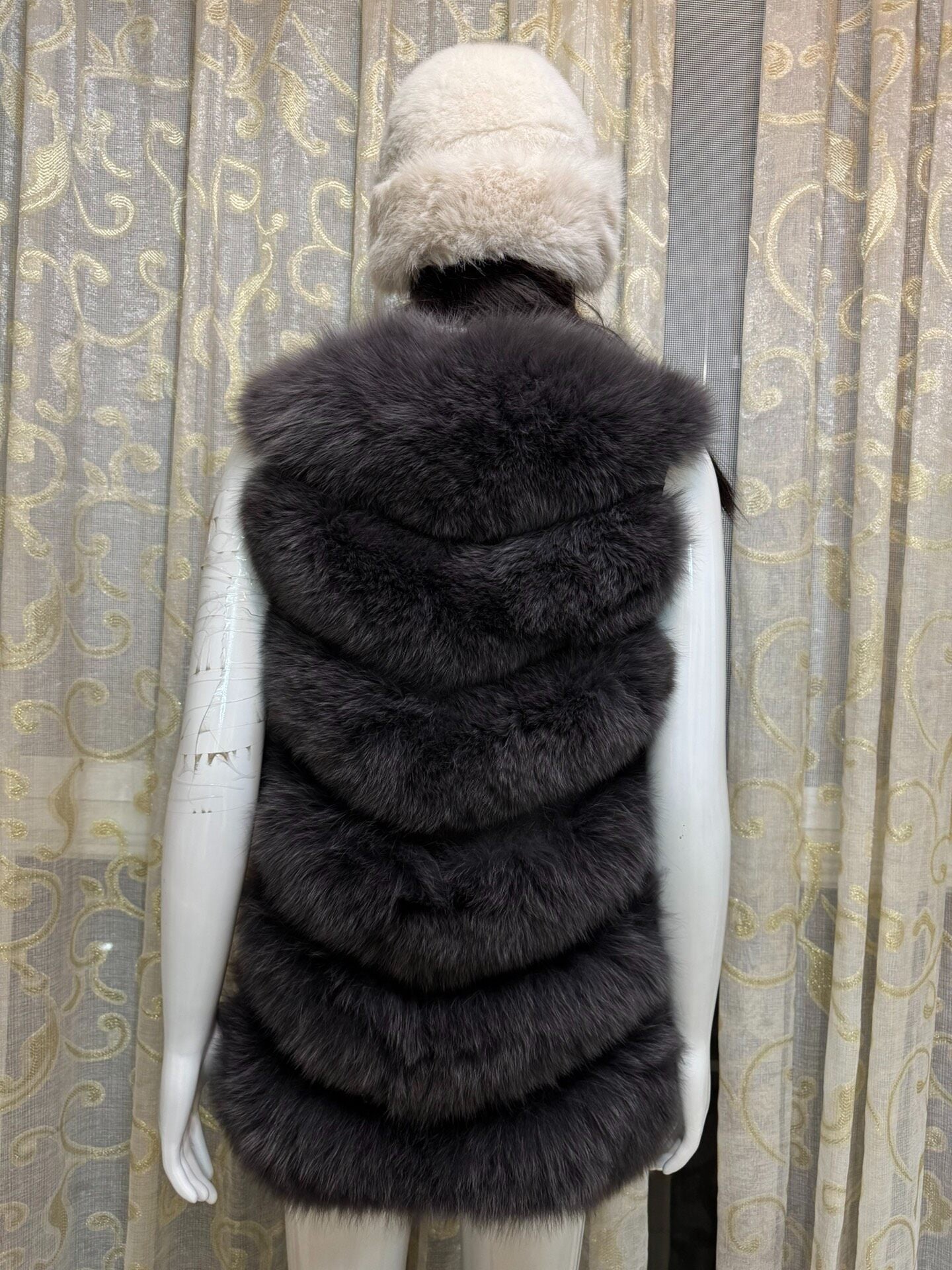 Vintage Charcoal Grey Genuine Fur Vest