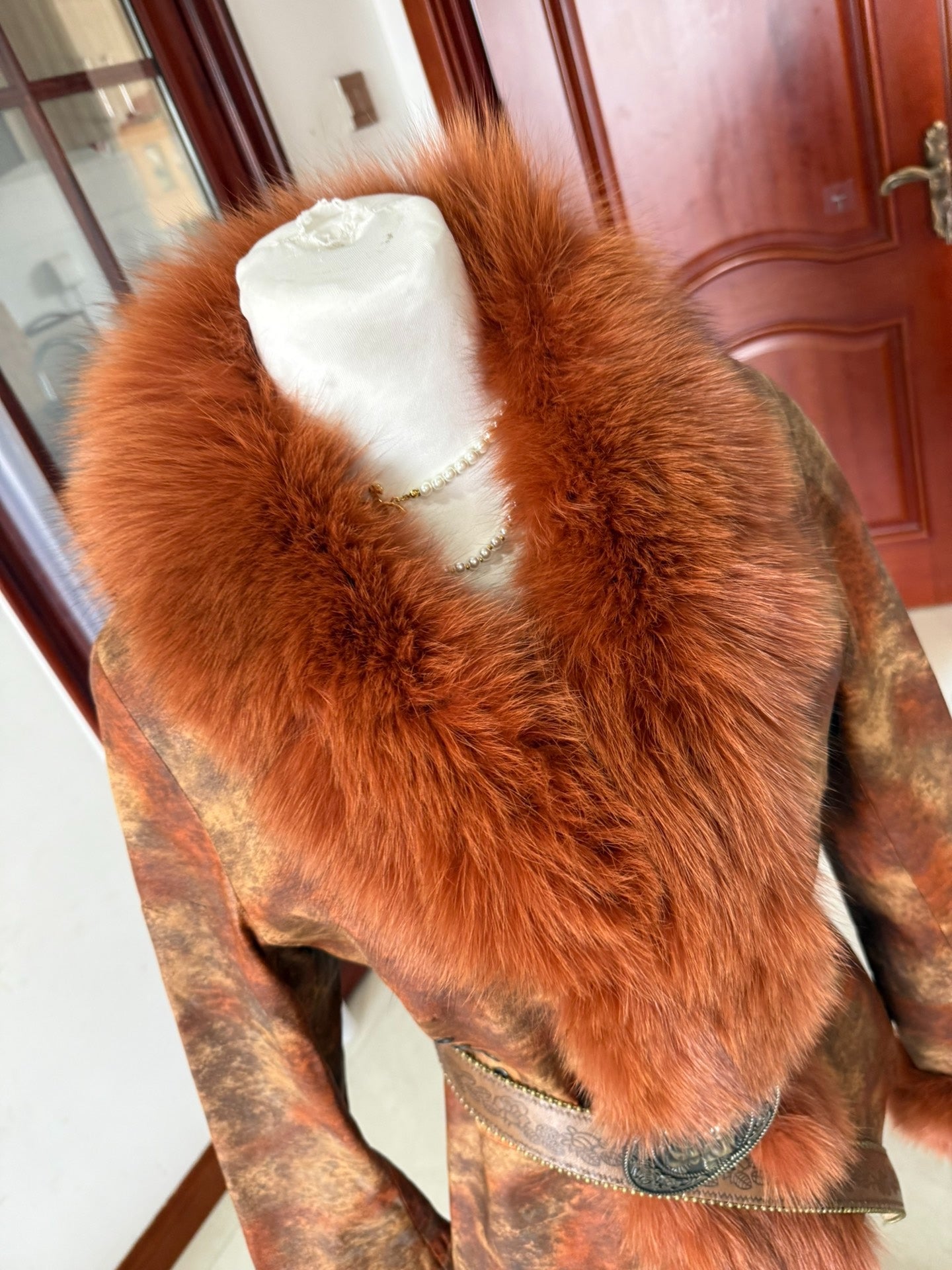 Vintage genuine fur and leather printed coat