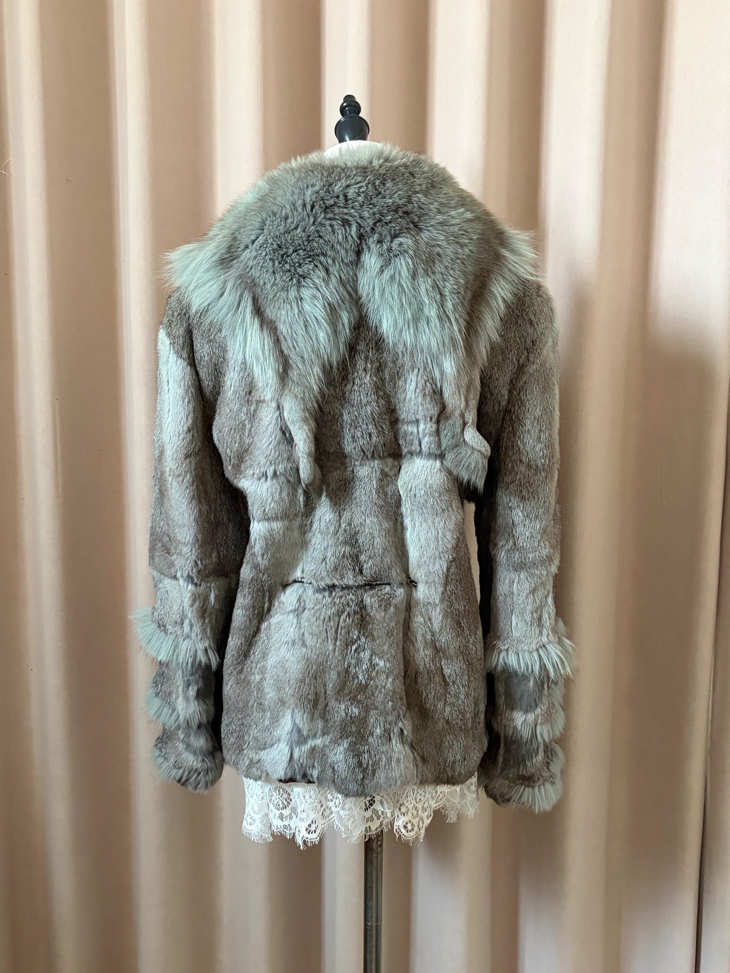 Vintage grey-blue ombre fox fur coat