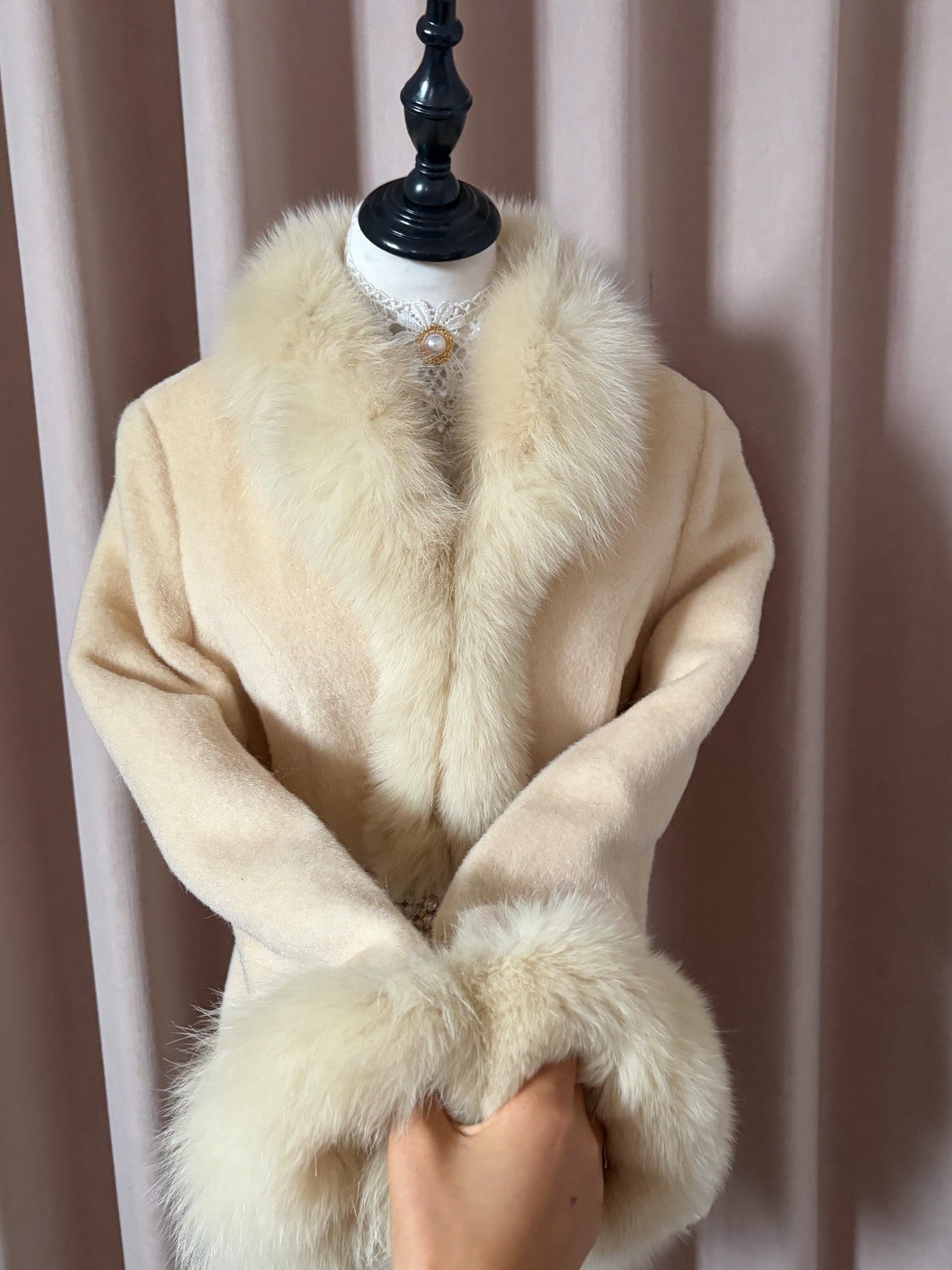 Vintage genuine fur coat, off-white