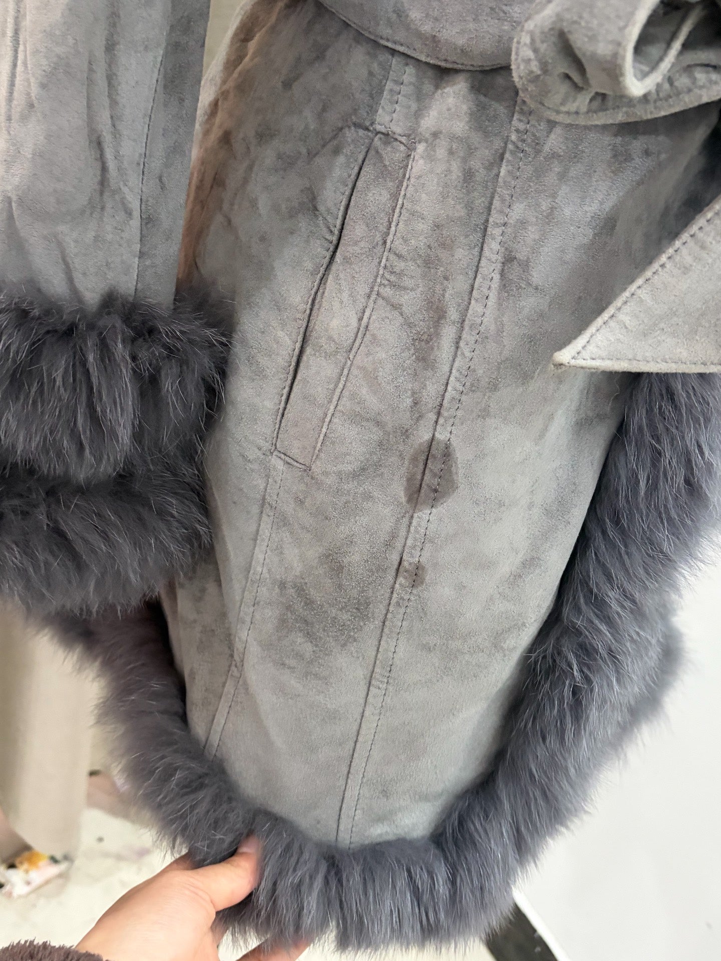 Vintage grey real fur coat