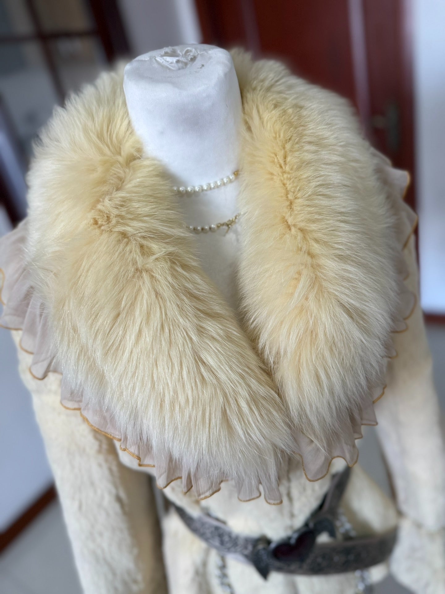 Vintage off-white rabbit and fox fur coat