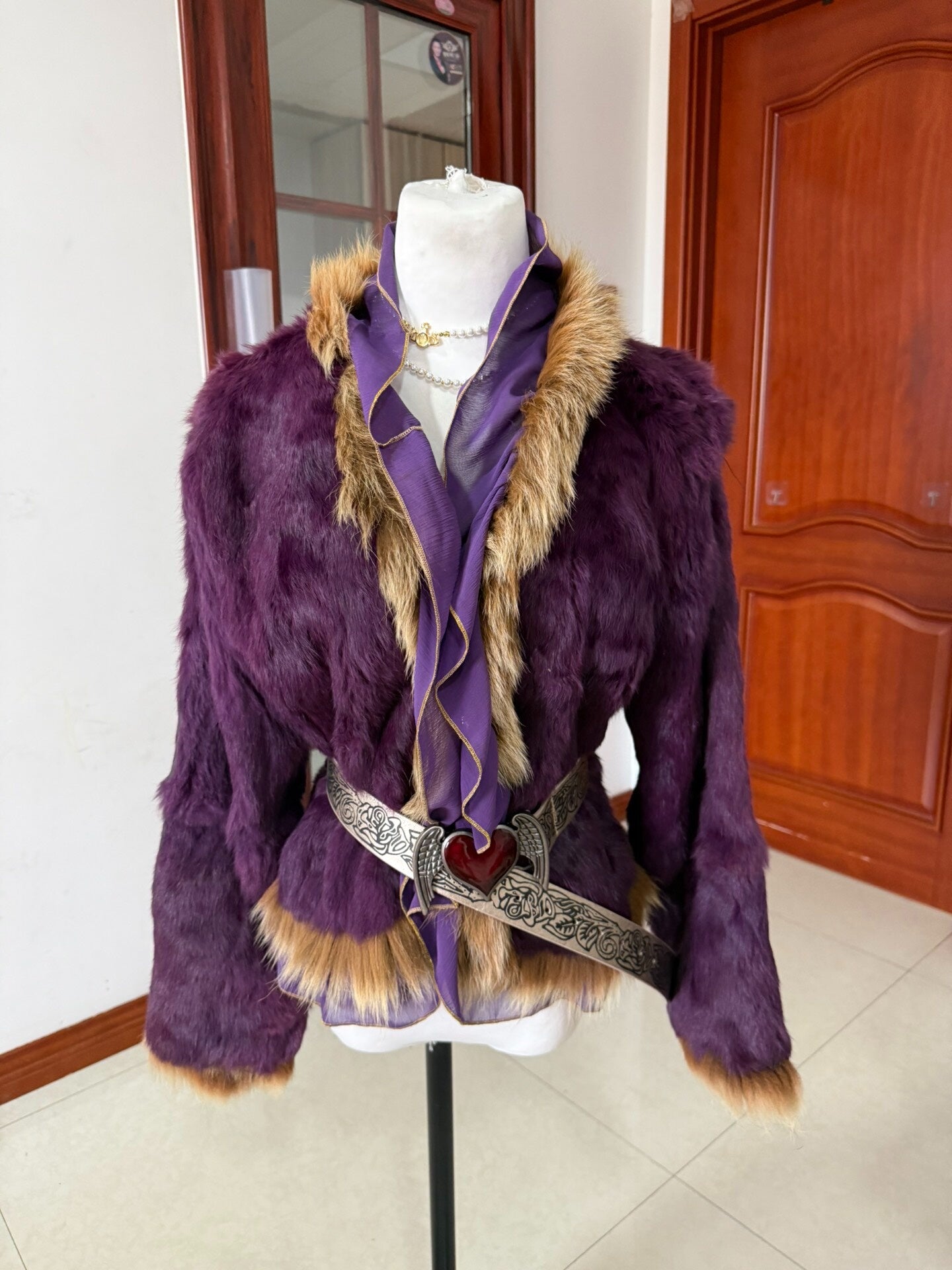 Vintage purple genuine fur coat