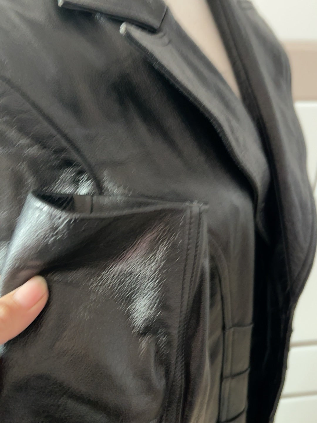 Vintage black cowhide long leather coat