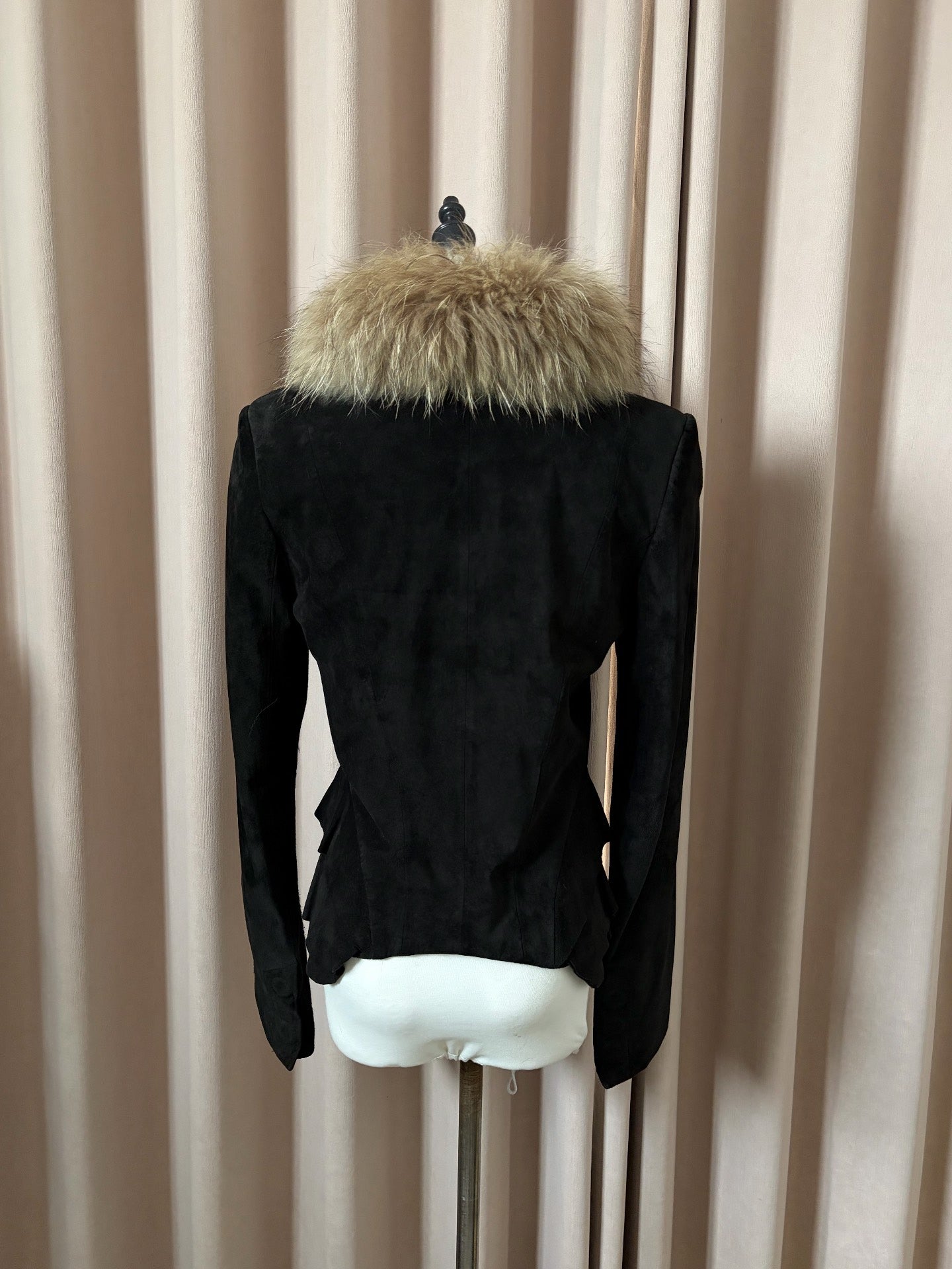 Vintage black genuine leather and fur coat