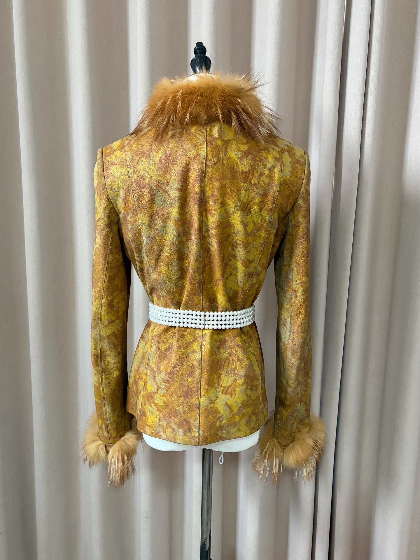 Vintage imported printed genuine leather and fur coat