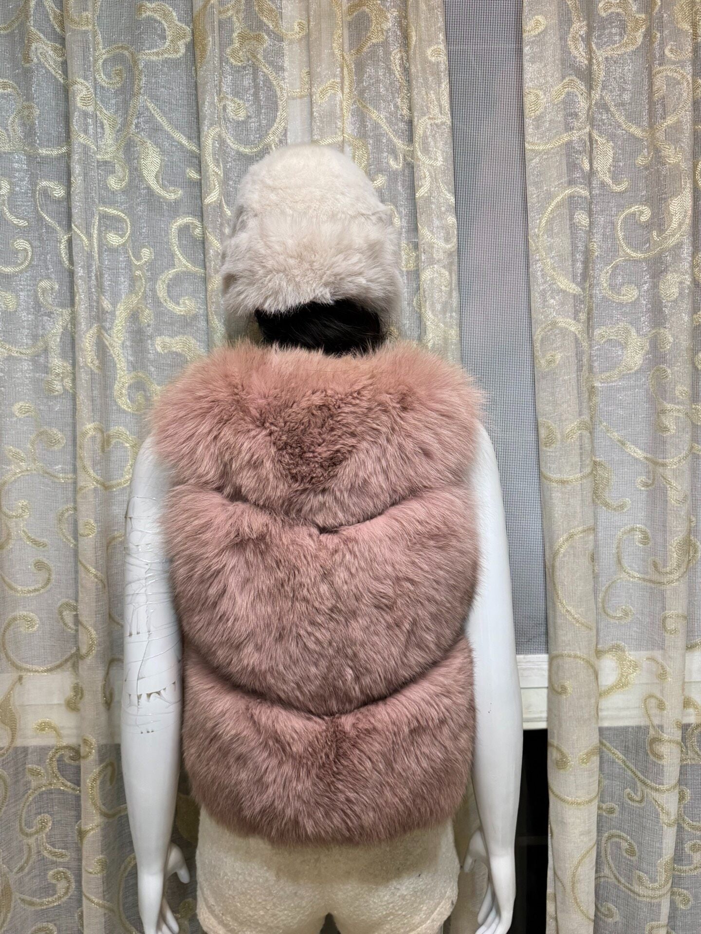 Vintage pinkish-purple genuine fur vest