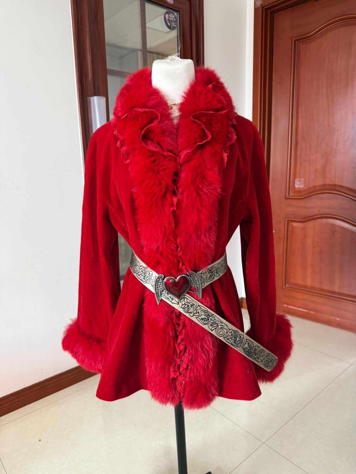 Vintage red real fur coat