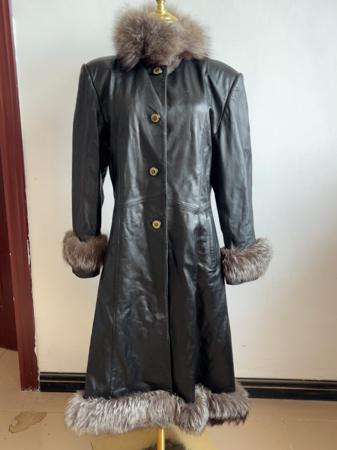 Vintage genuine leather long coat