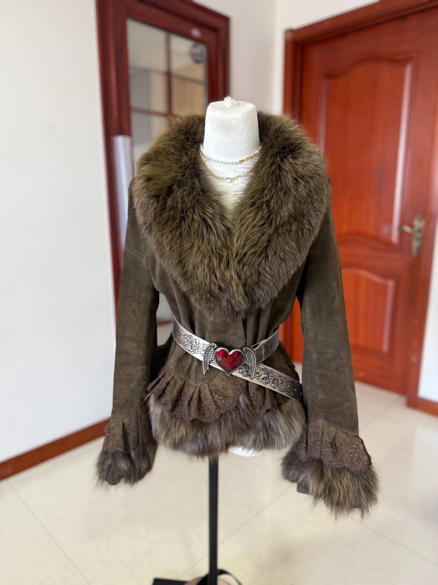 Vintage fur coat with fox fur collar