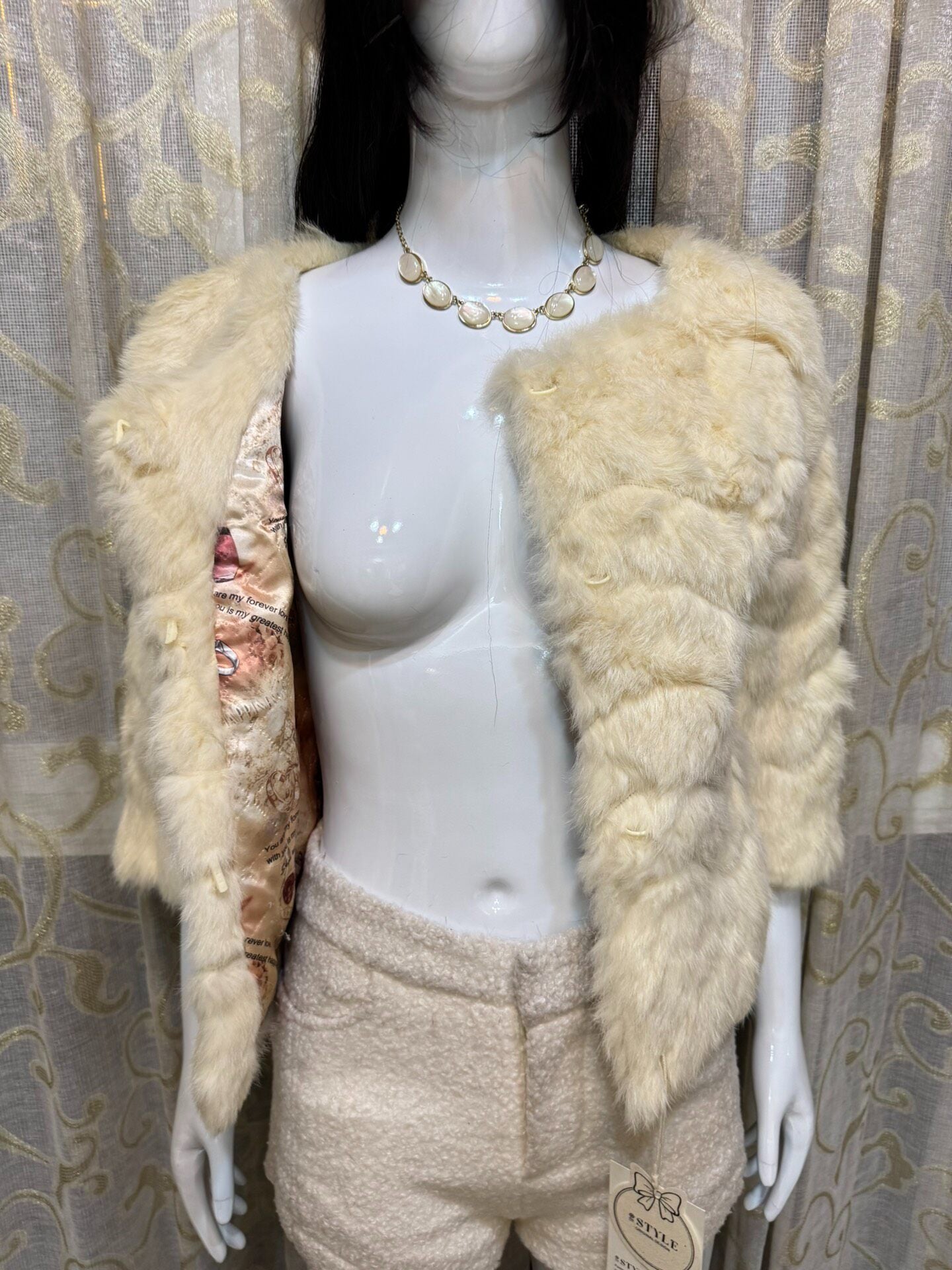 Vintage Beige Genuine Fur Coat