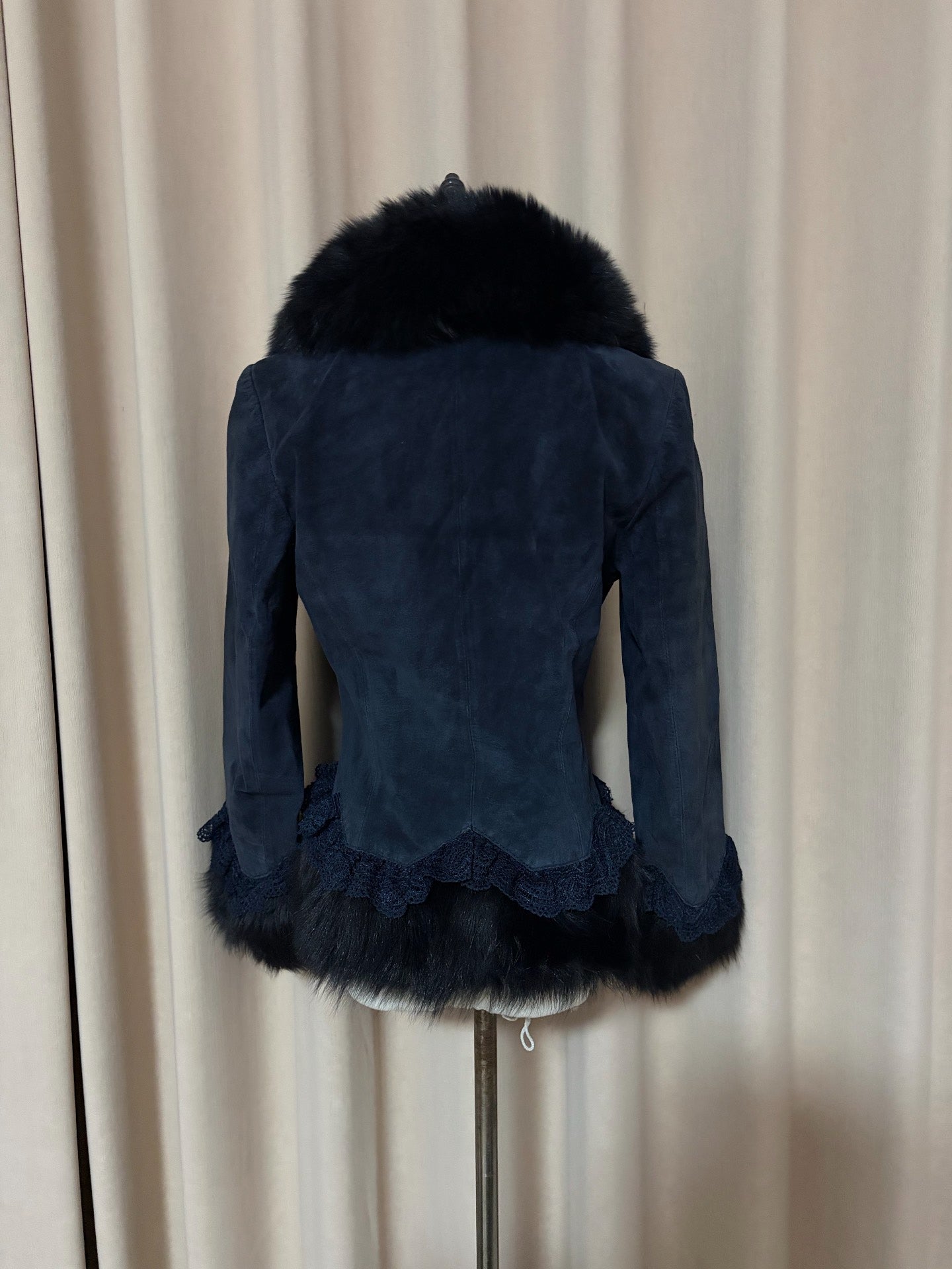 Vintage navy blue genuine fur coat