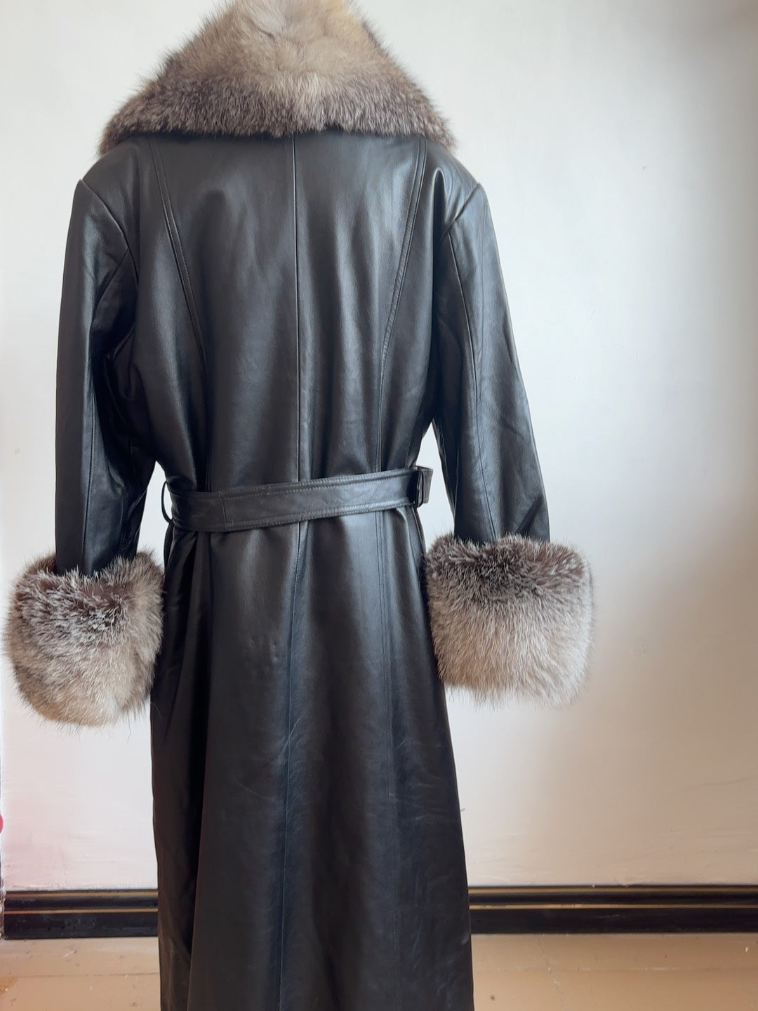 Vintage genuine leather long coat