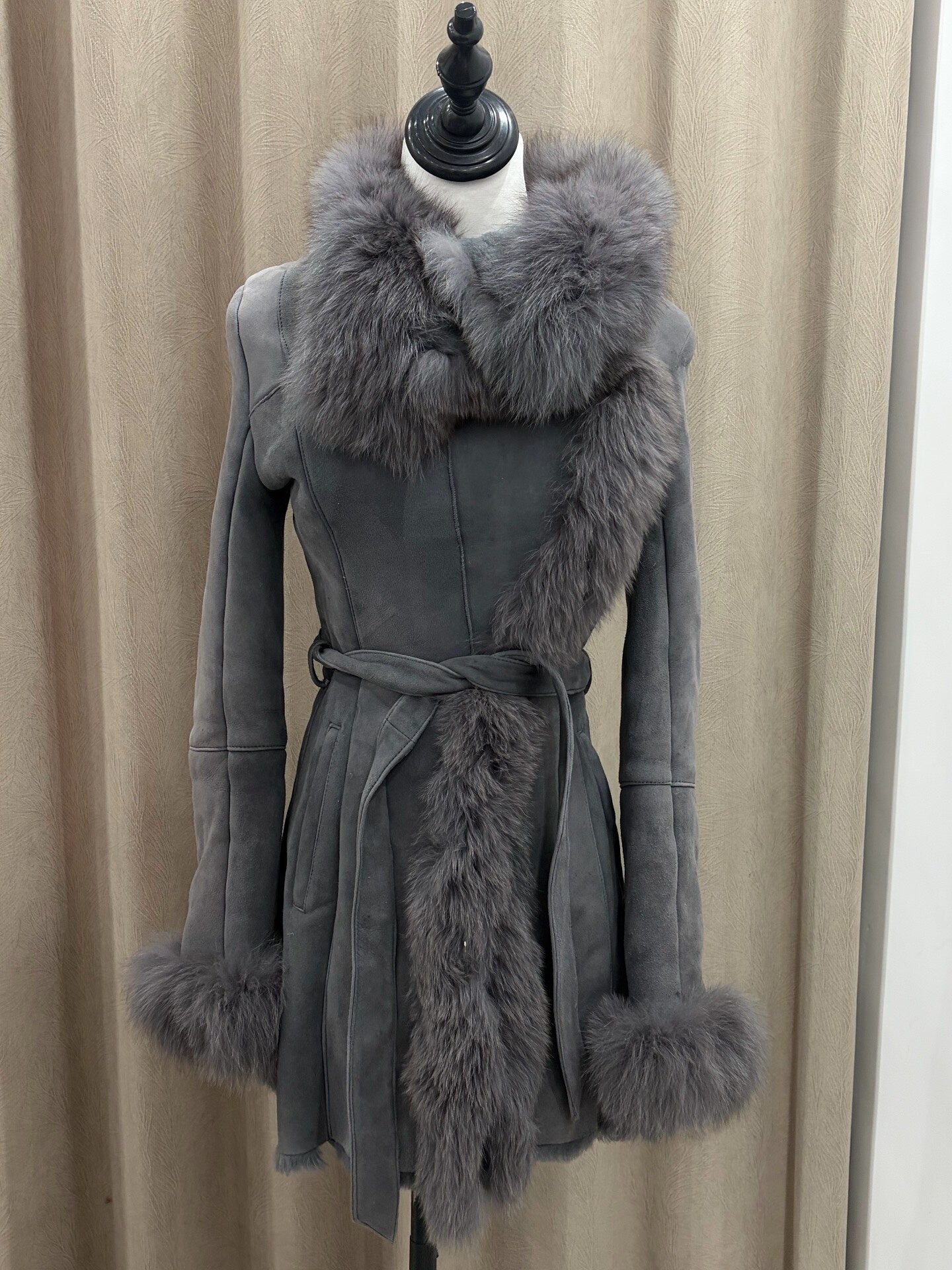 Vintage light gray mid-length genuine fur coat