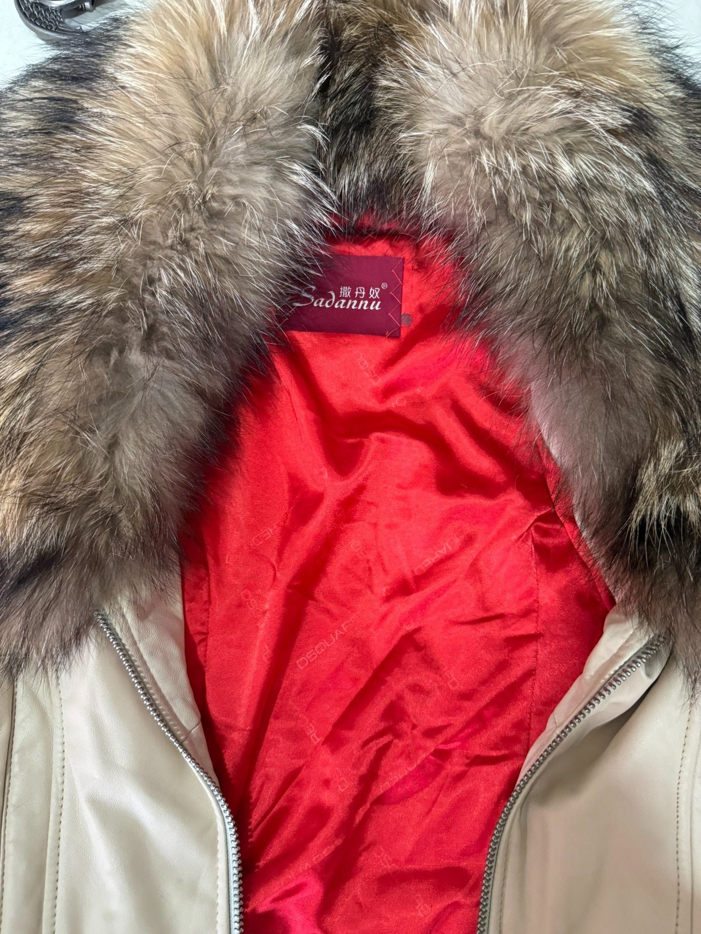 Vintage light khaki genuine fur coat