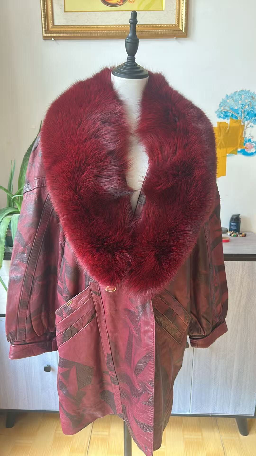Vintage genuine leather long coat
