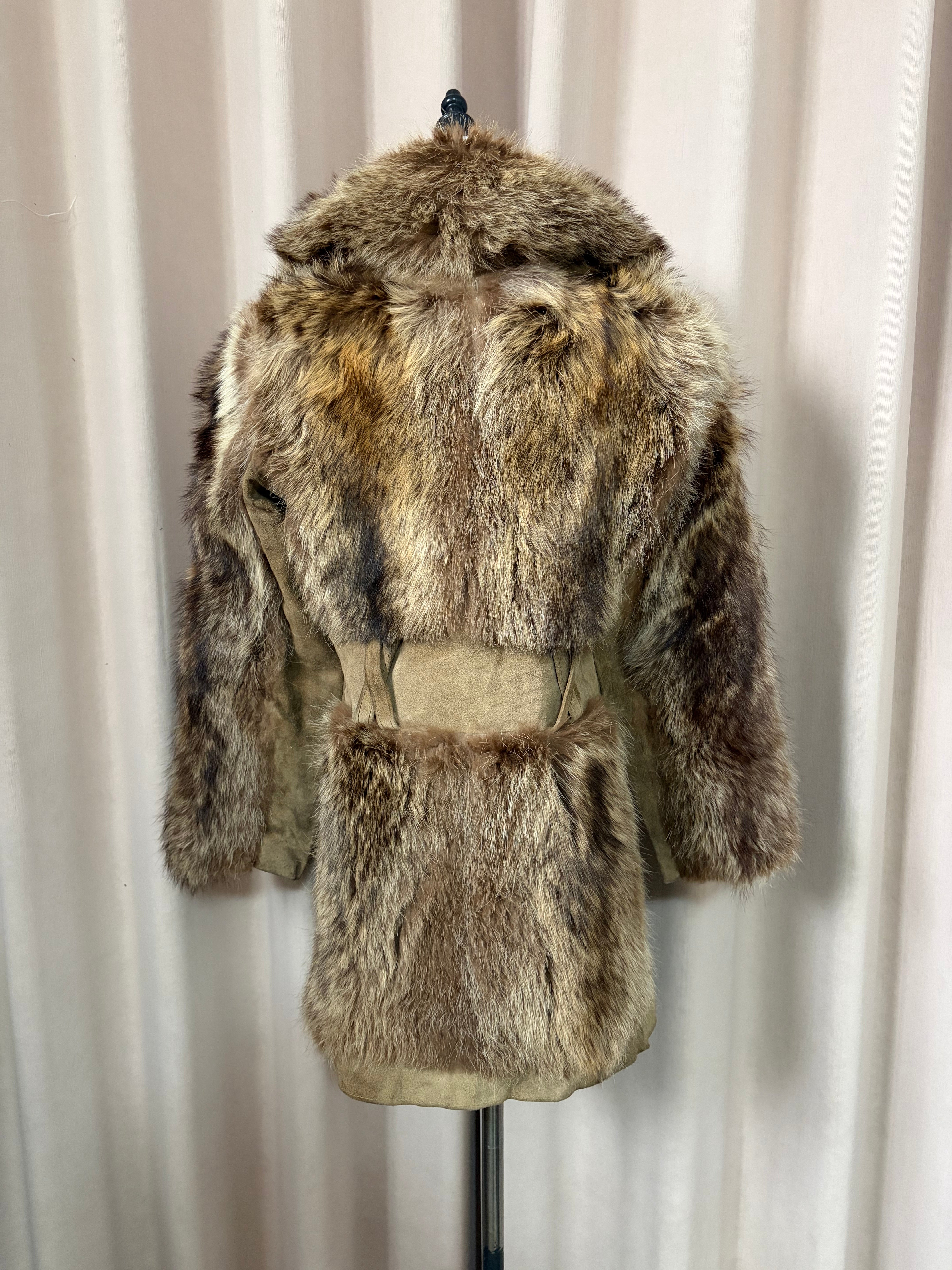 Vintage genuine fur and leather patchwork coat