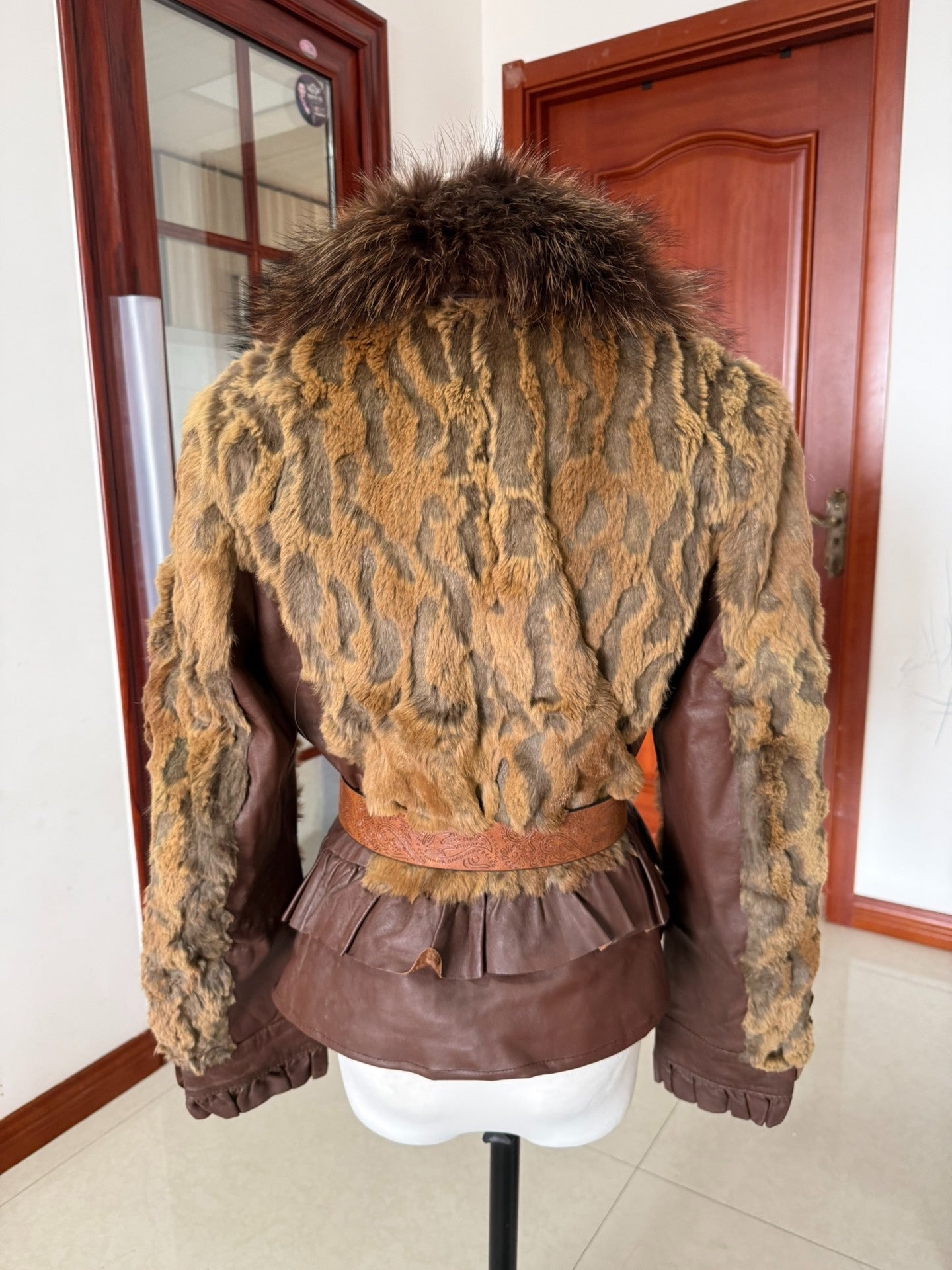Vintage genuine leather and mink fur short jacket