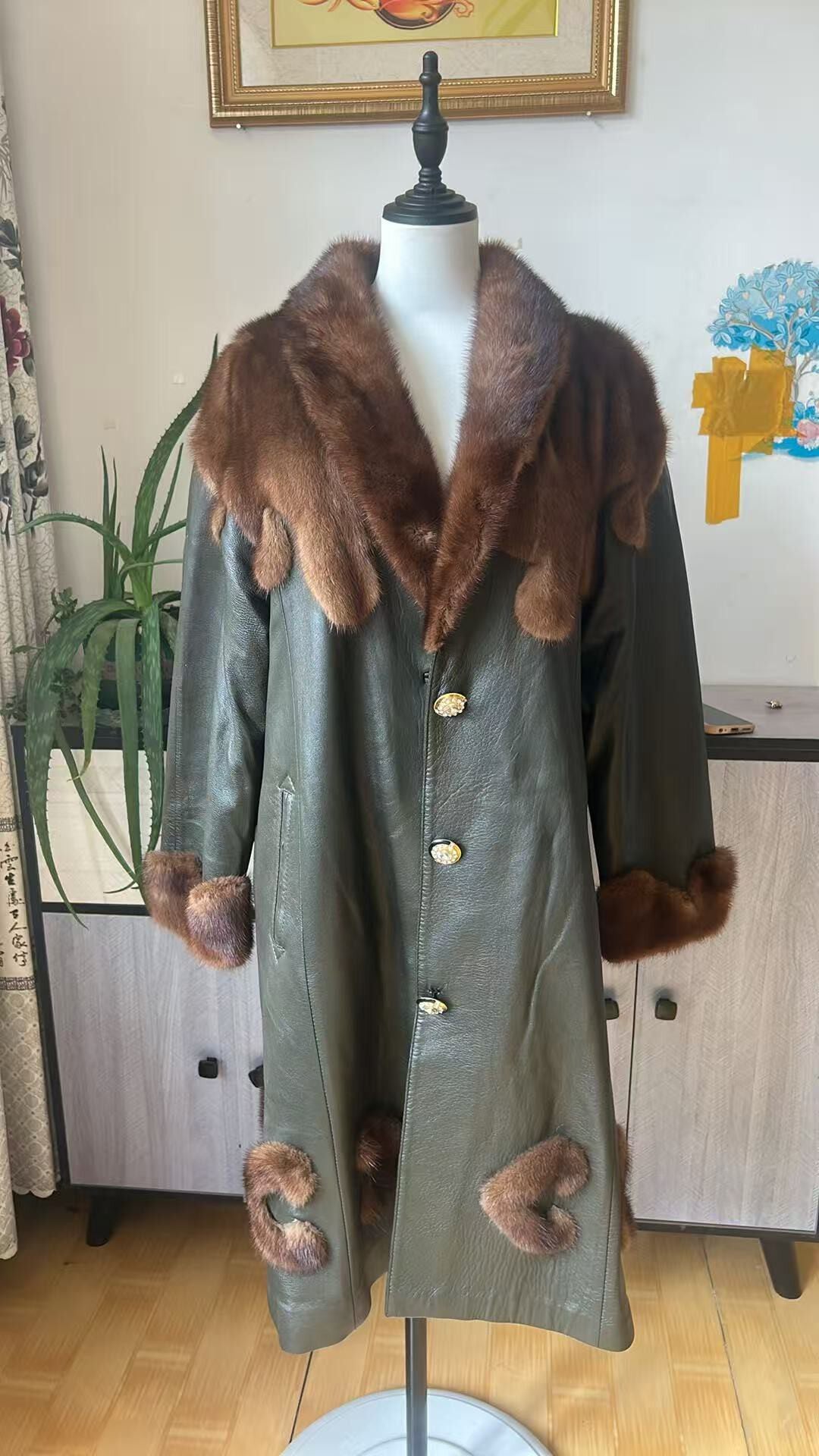 Vintage genuine leather long coat