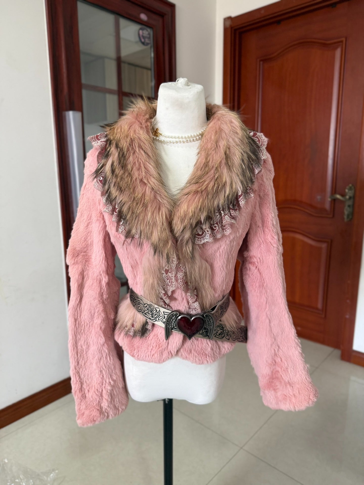 Vintage pink rabbit fur coat
